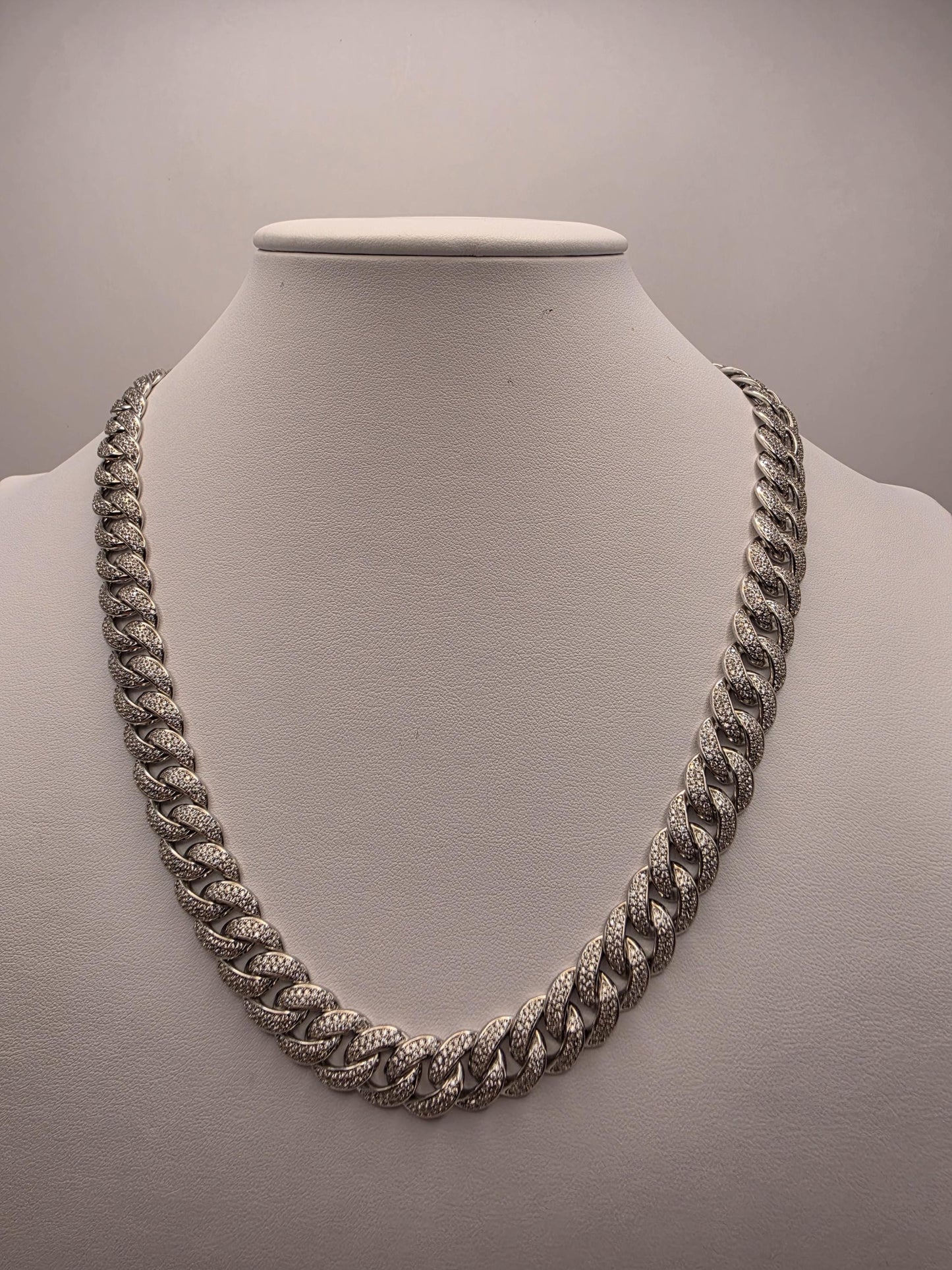Sterling Silver Pave Cuban Link Necklace | 925 Silver Iced Out Chain 20 Inch 11mm
