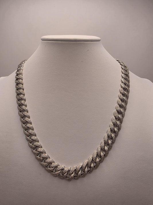 Sterling Silver Pave Cuban Link Necklace | 925 Silver Iced Out Chain 20 Inch 11mm