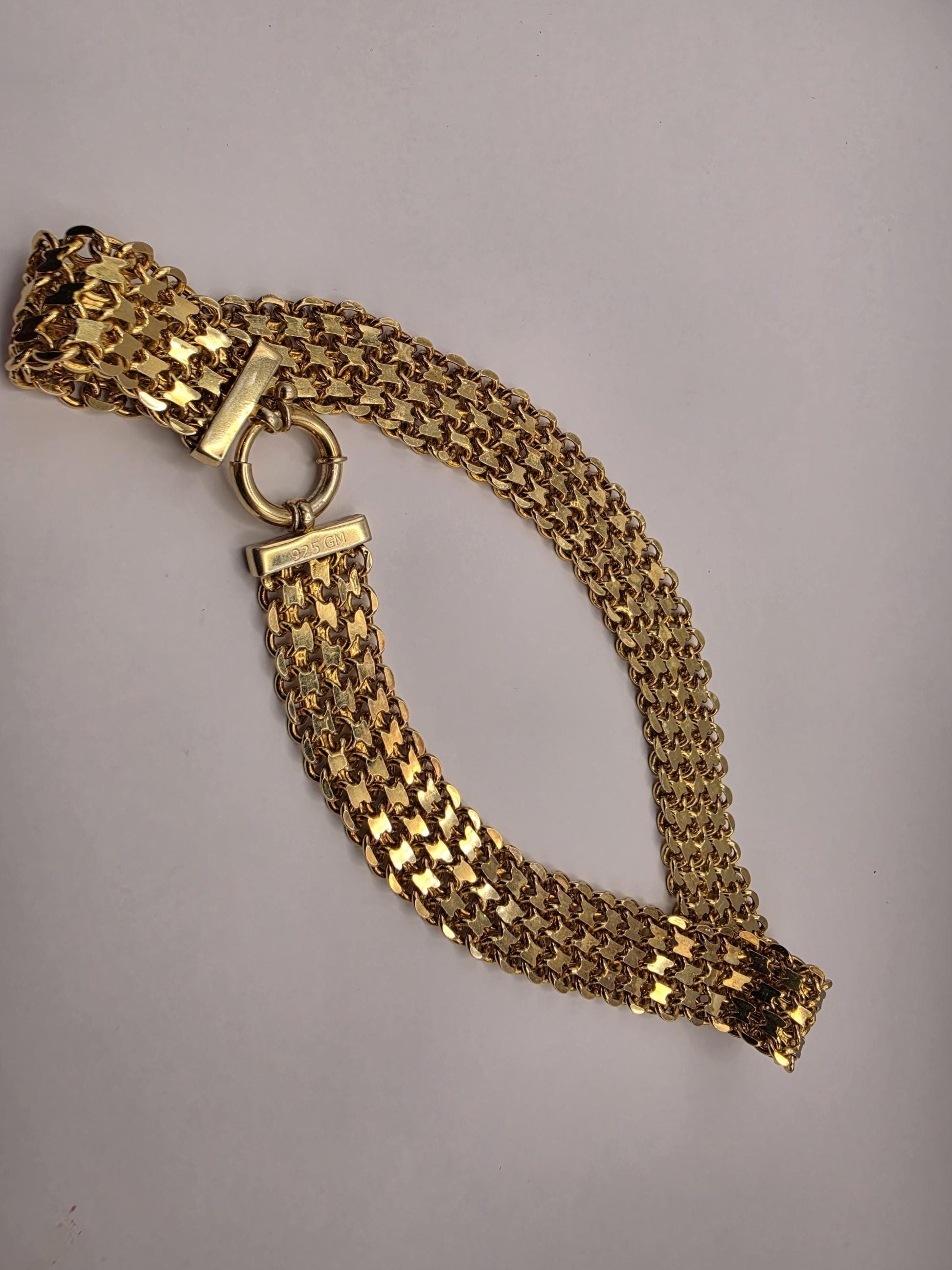 Gold Plated Wide Mesh Chain Necklace | 925 Silver Panther Link Necklace 17 Inch