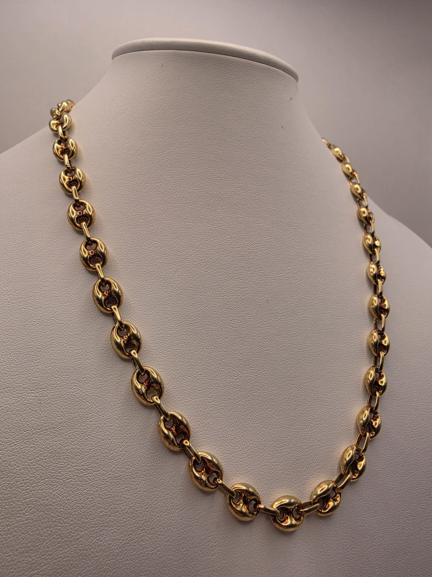 Gold Plated Mariner Link Necklace | 925 Silver Puffed Oval Link Chain 20 Inch 8mm