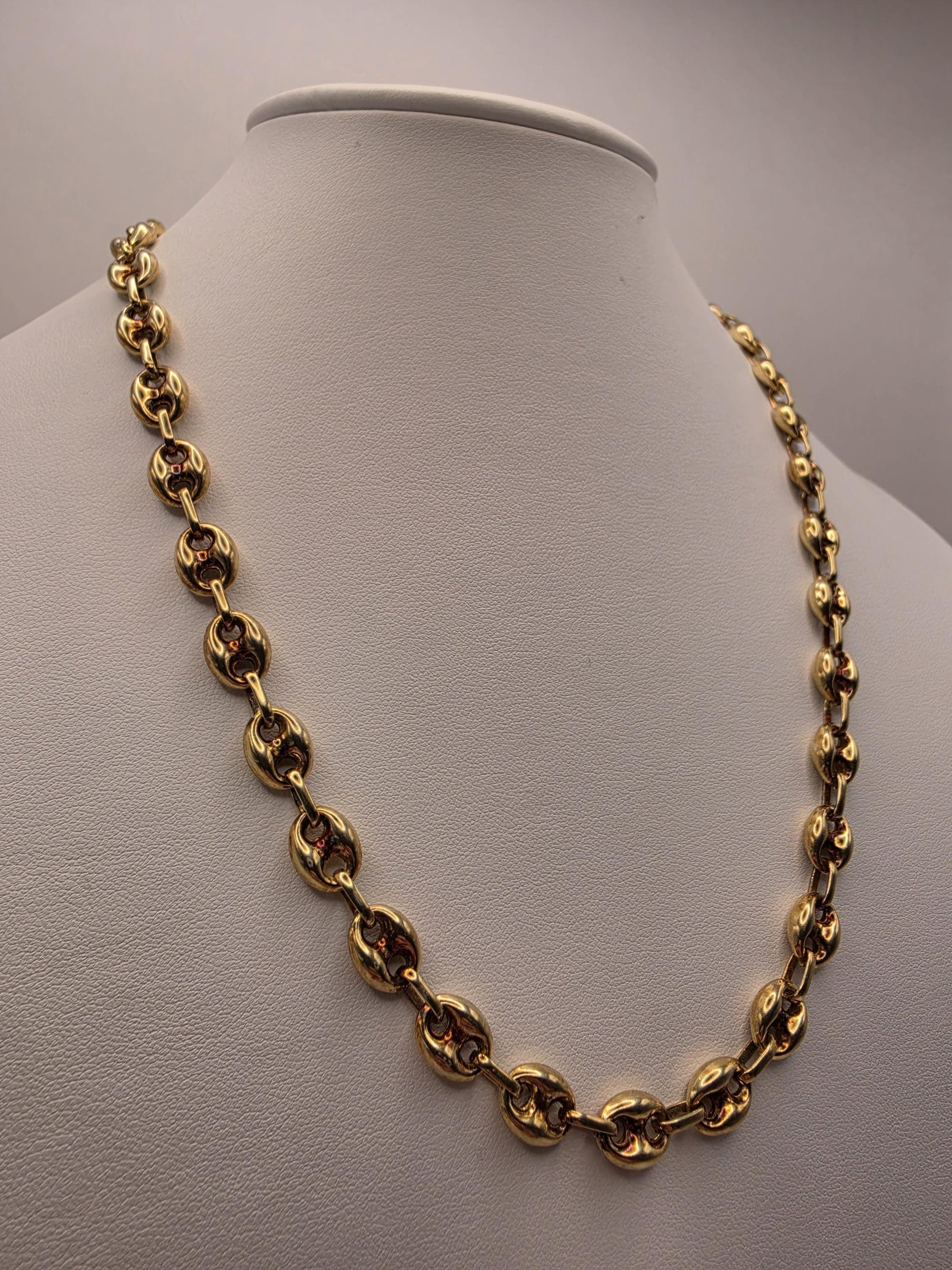 Gold Plated Mariner Link Necklace | 925 Silver Puffed Oval Link Chain 20 Inch 8mm