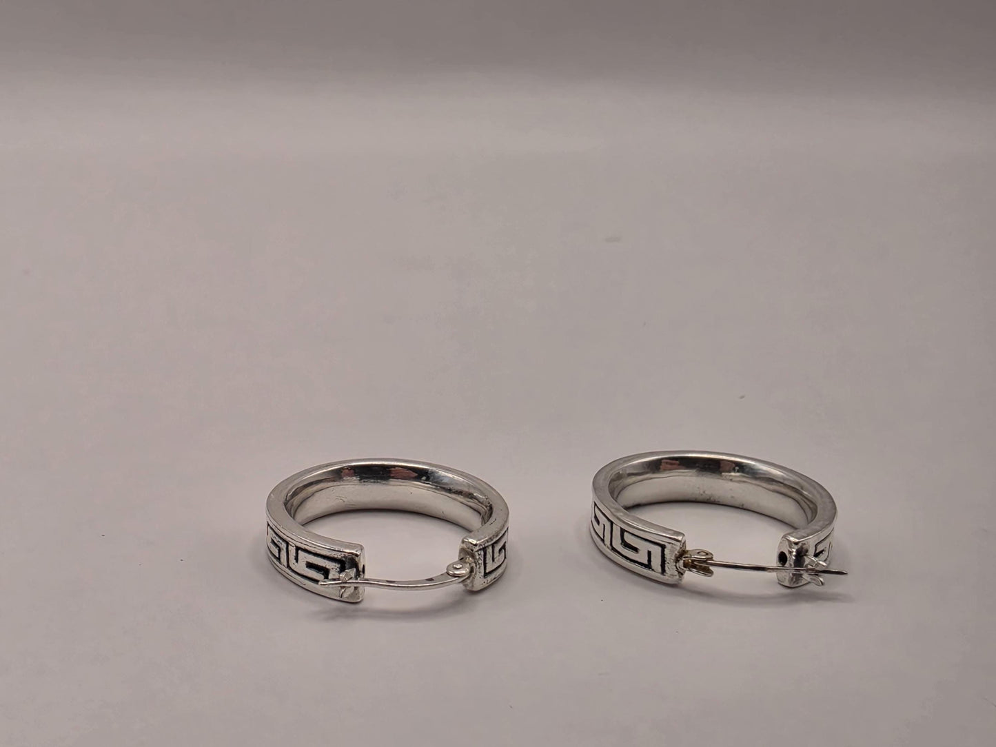 Sterling Silver Greek Key Hoop Earrings | 925 Silver Pattern Hoops 24mm