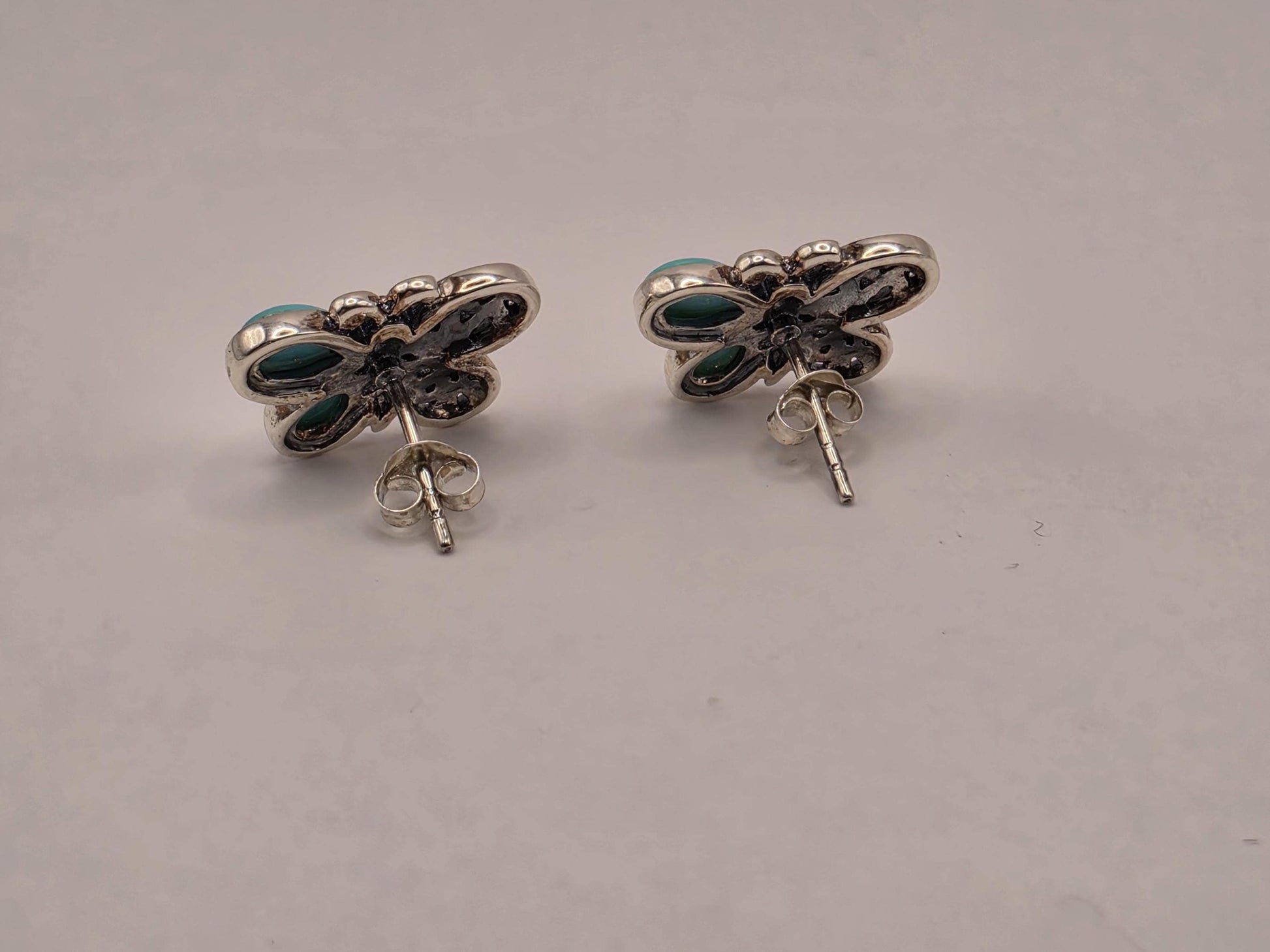 Sterling Silver Butterfly Stud Earrings | 925 Silver Turquoise Filigree Studs 17mm