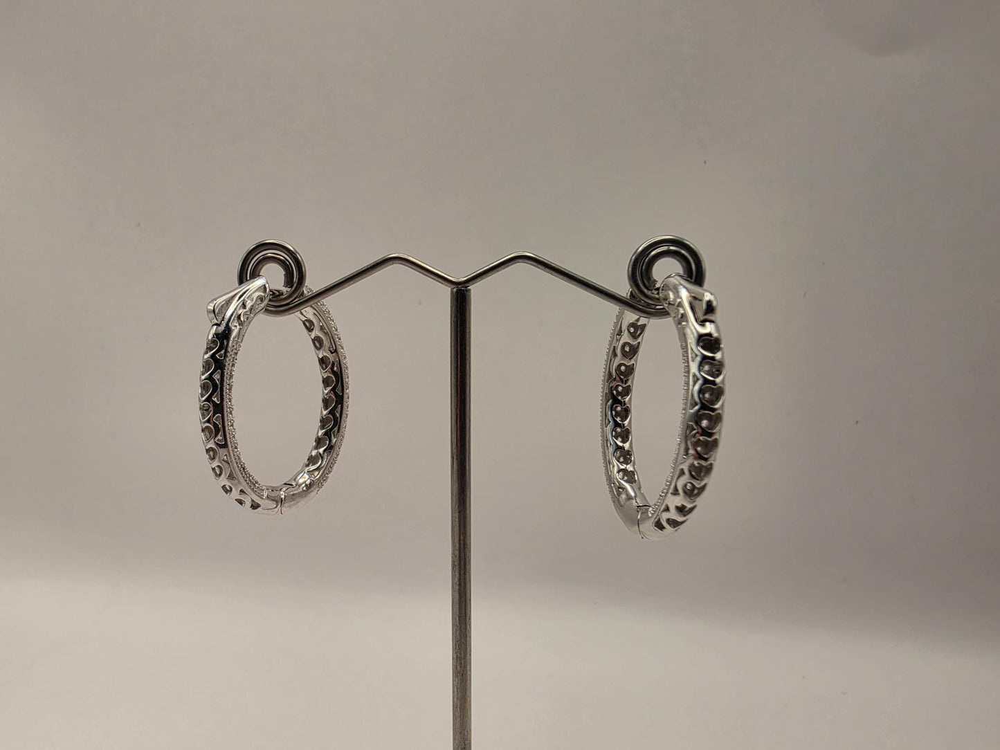 Sterling Silver Pave CZ Hoop Earrings | 925 Silver Iced Out Oval Hoops 34mm