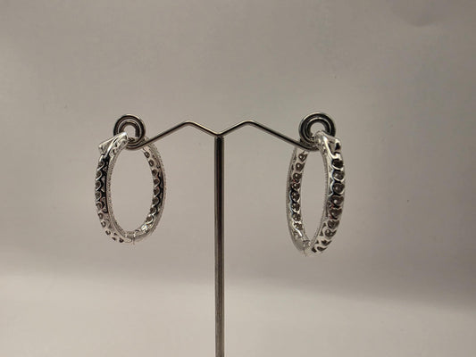Sterling Silver Pave CZ Hoop Earrings | 925 Silver Iced Out Oval Hoops 34mm
