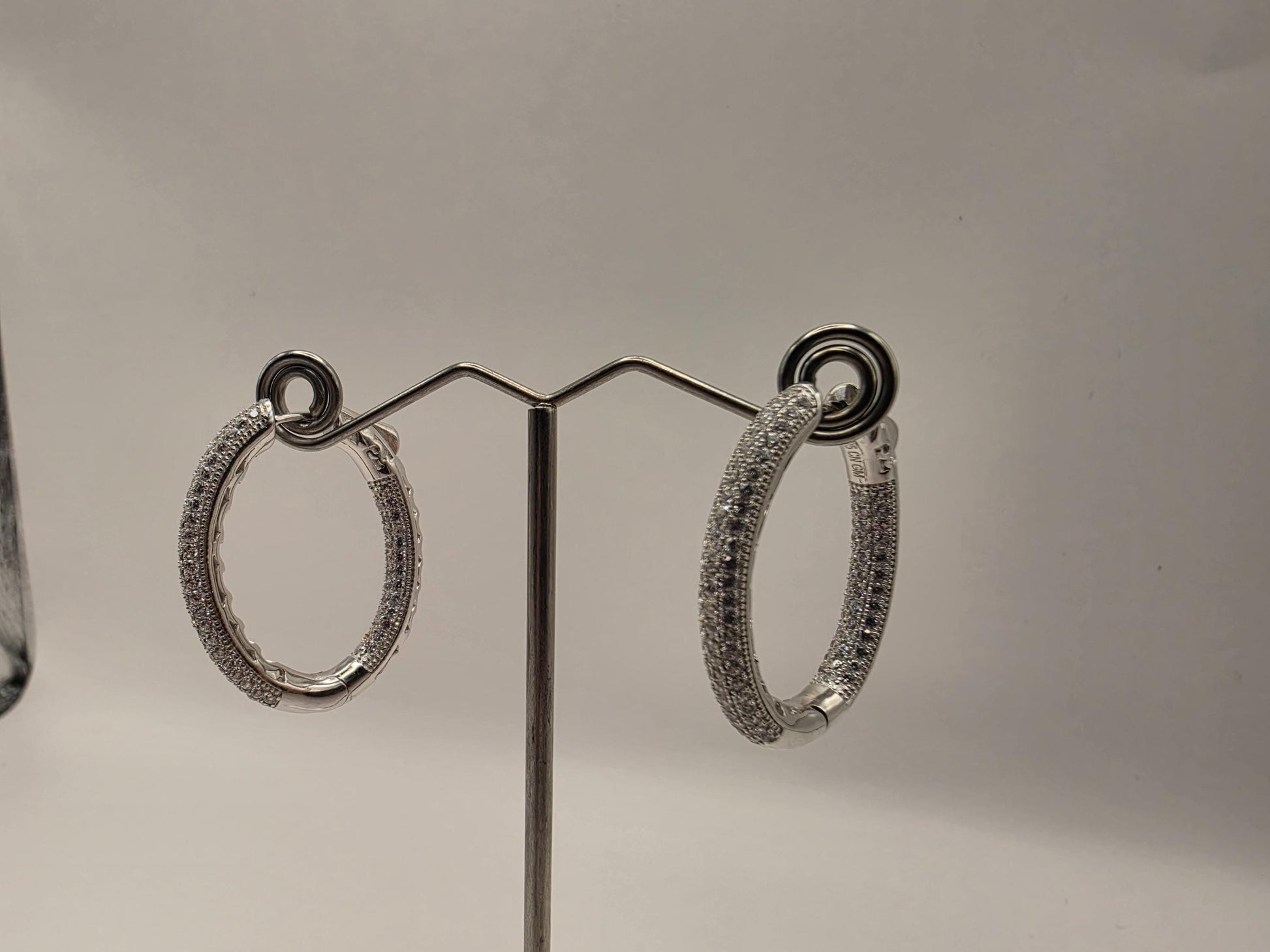 Sterling Silver Pave CZ Hoop Earrings | 925 Silver Iced Out Oval Hoops 34mm