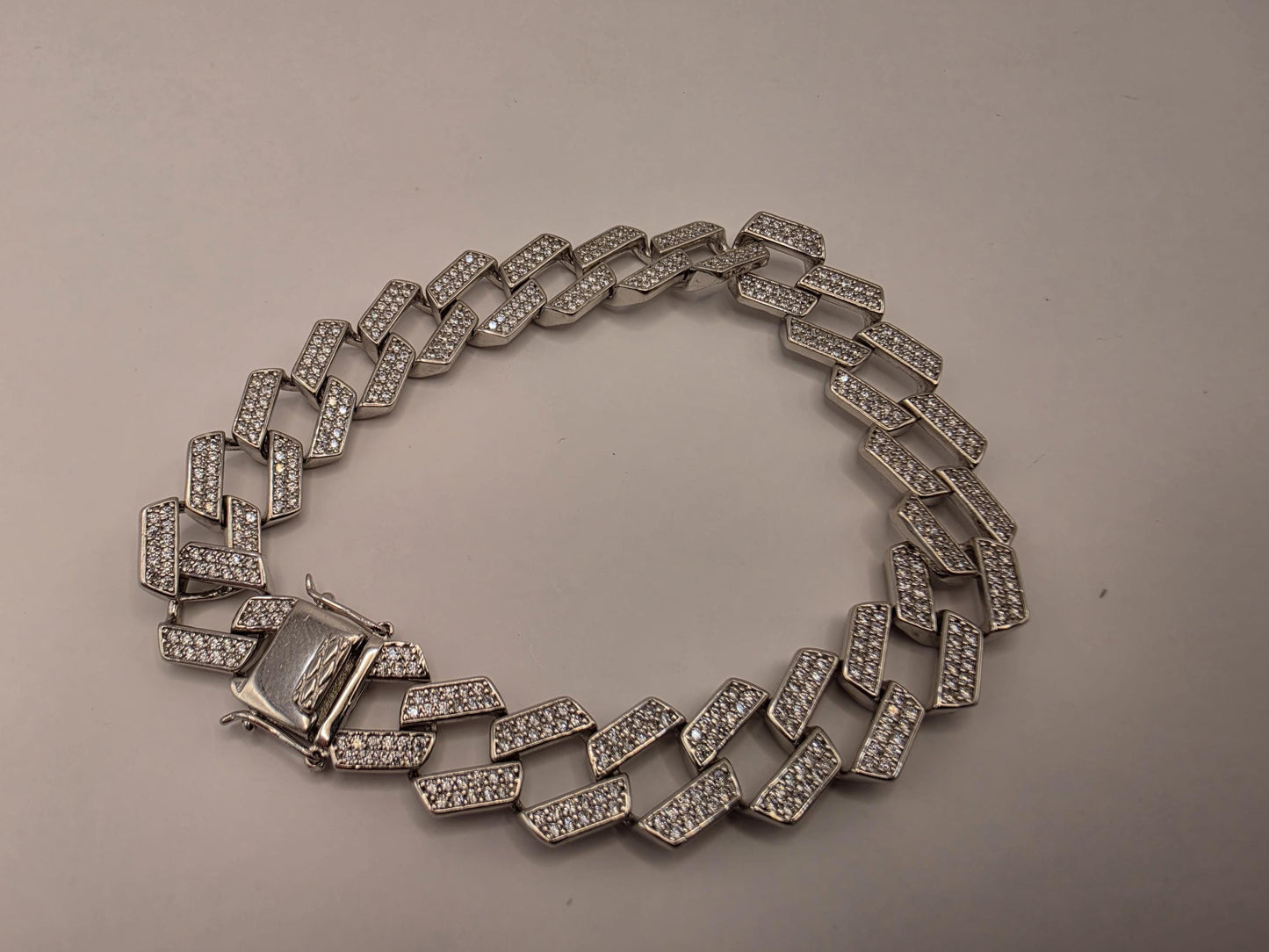 Sterling Silver Pave Cuban Link Bracelet | 925 Silver Iced Out Chain Bracelet 8 Inch