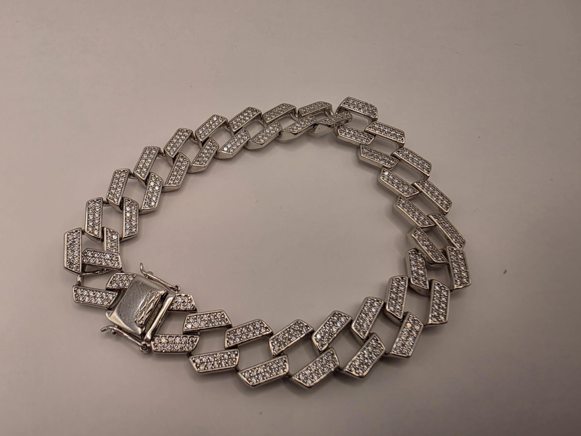 Sterling Silver Pave Cuban Link Bracelet | 925 Silver Iced Out Chain Bracelet 8 Inch