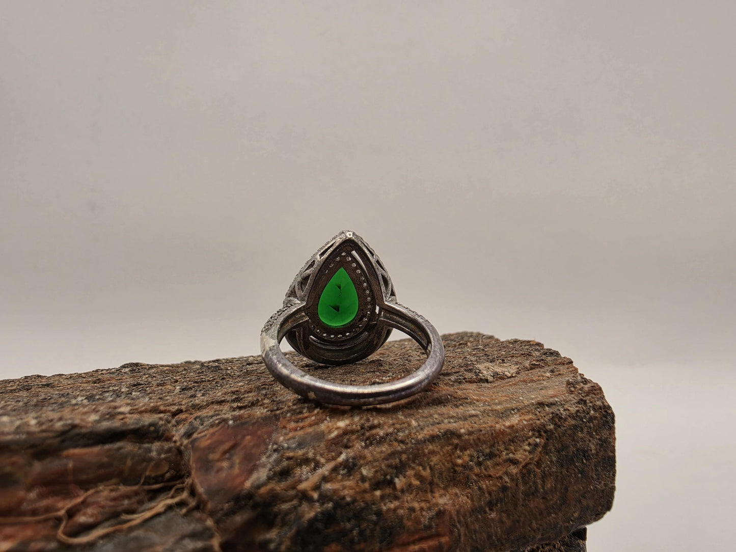 Sterling Silver Green CZ Teardrop Double Halo Ring Size 7 Pear Shape Cocktail 925 Women 5.1g