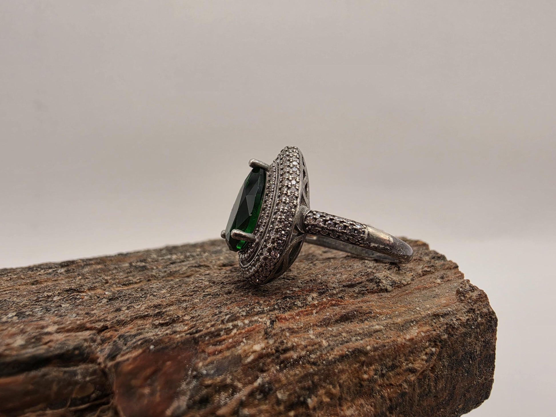 Sterling Silver Green CZ Teardrop Double Halo Ring Size 7 Pear Shape Cocktail 925 Women 5.1g