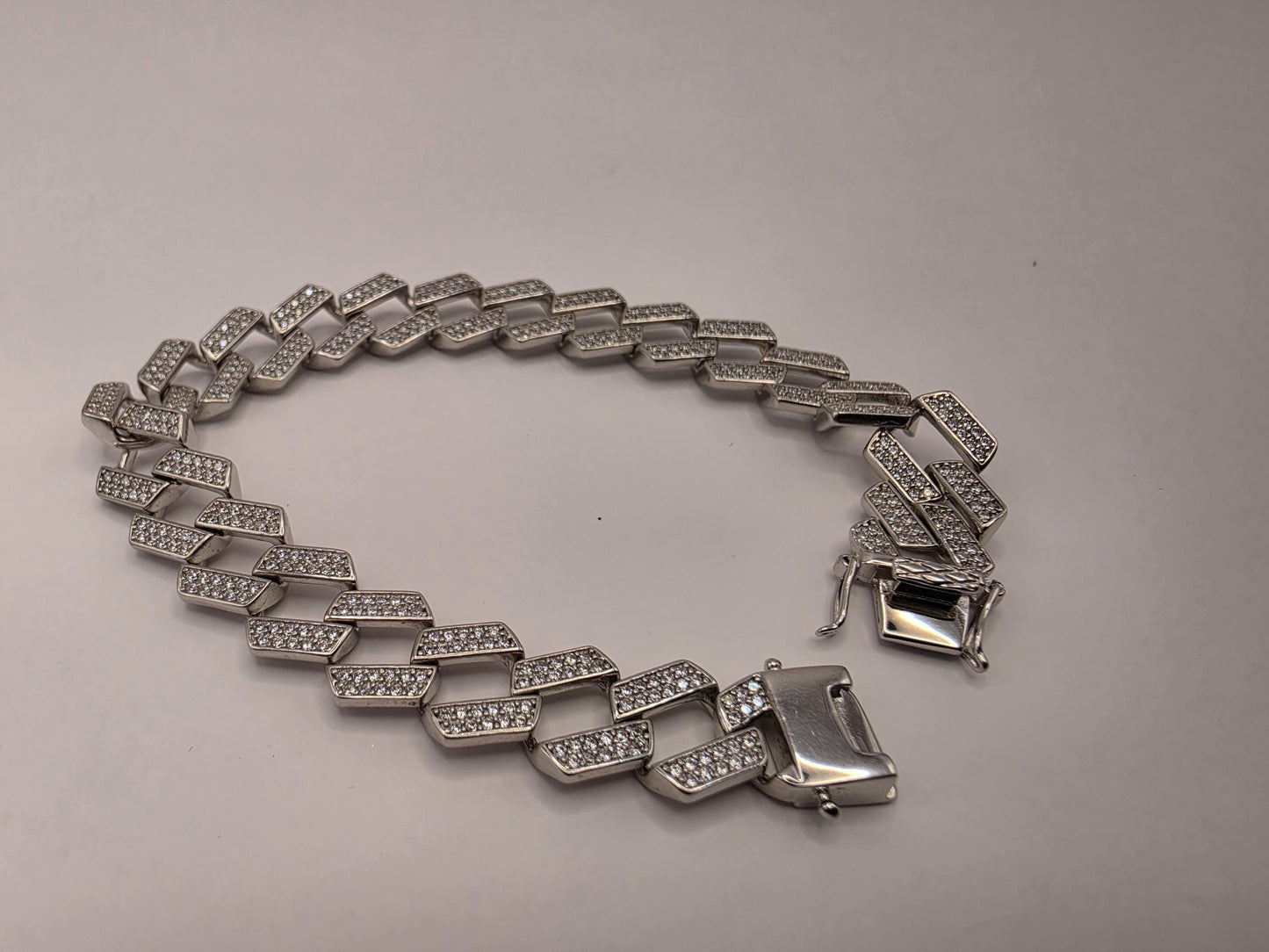 Sterling Silver Pave Cuban Link Bracelet | 925 Silver Iced Out Chain Bracelet 8 Inch