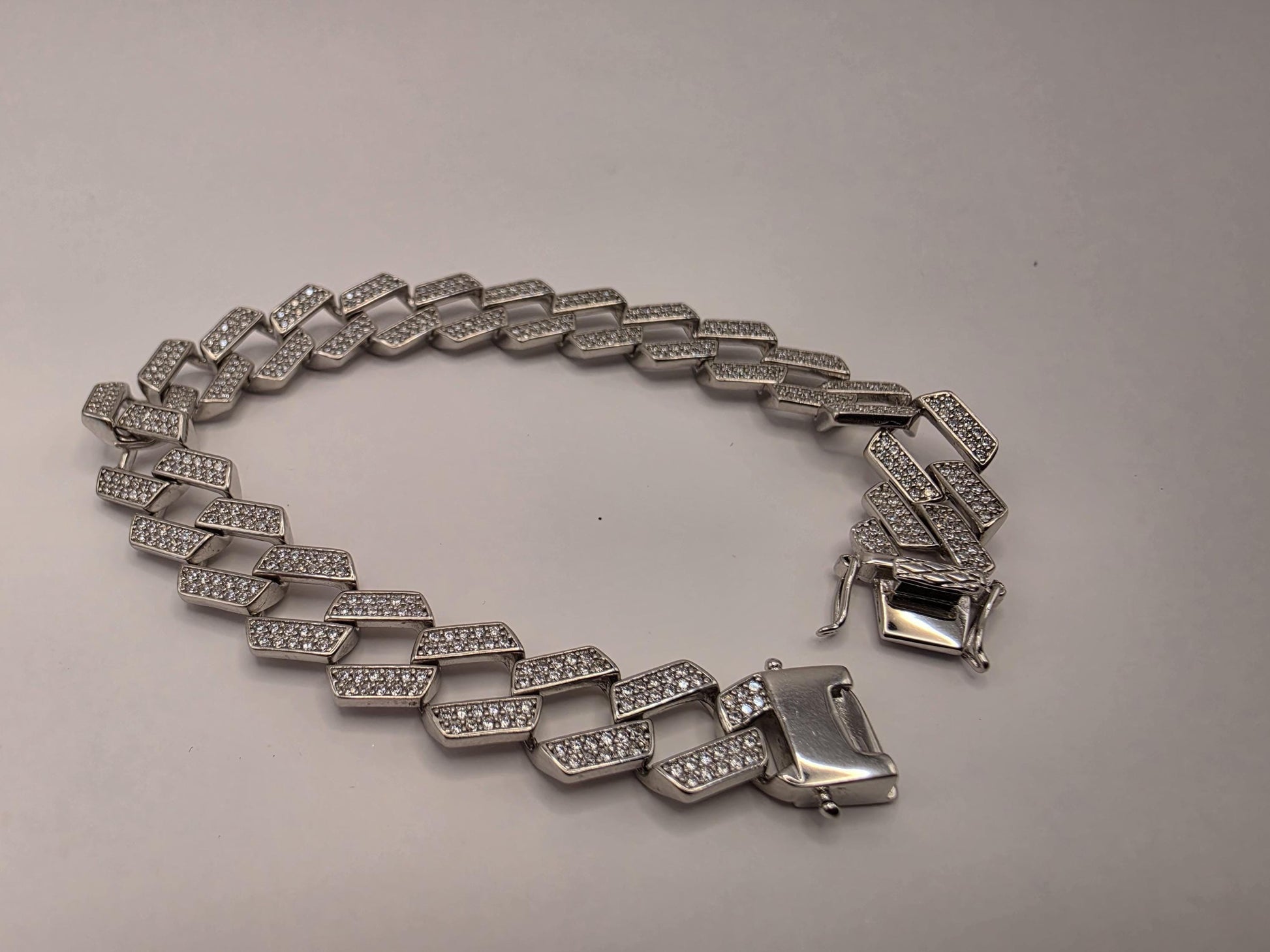 Sterling Silver Pave Cuban Link Bracelet | 925 Silver Iced Out Chain Bracelet 8 Inch