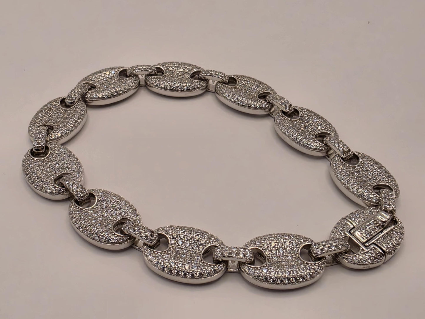 Sterling Silver Pave Mariner Link Bracelet | 925 Silver Iced Out Oval Link Bracelet 8.5 Inch