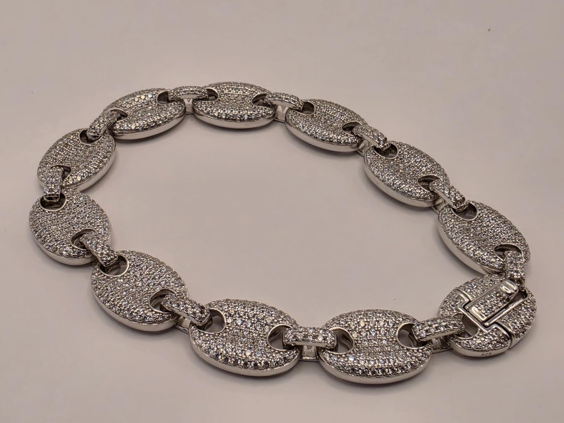 Sterling Silver Pave Mariner Link Bracelet | 925 Silver Iced Out Oval Link Bracelet 8.5 Inch