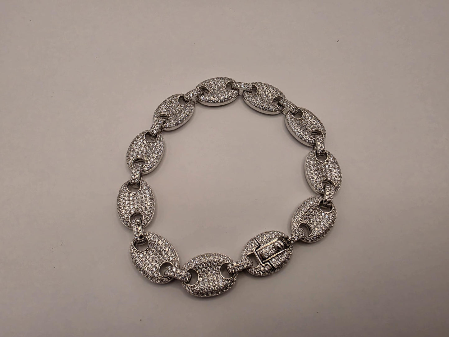 Sterling Silver Pave Mariner Link Bracelet | 925 Silver Iced Out Oval Link Bracelet 8.5 Inch