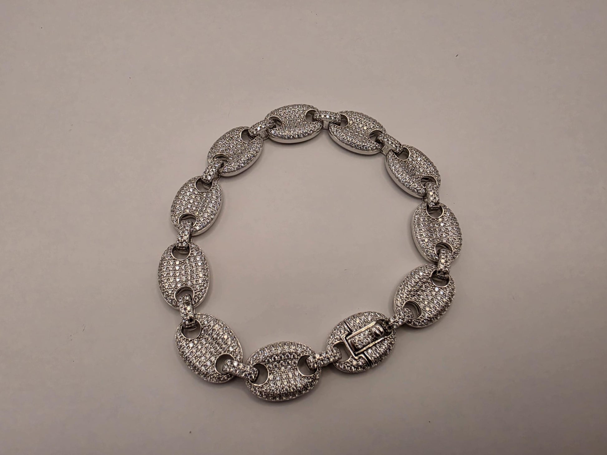 Sterling Silver Pave Mariner Link Bracelet | 925 Silver Iced Out Oval Link Bracelet 8.5 Inch
