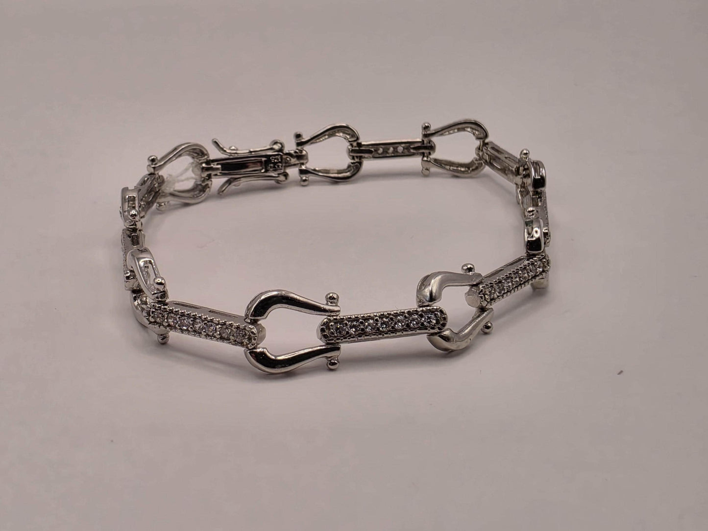 Sterling Silver Shackle Link Chain Bracelet | 925 Silver U-Link Pave Bracelet 7.5 Inch