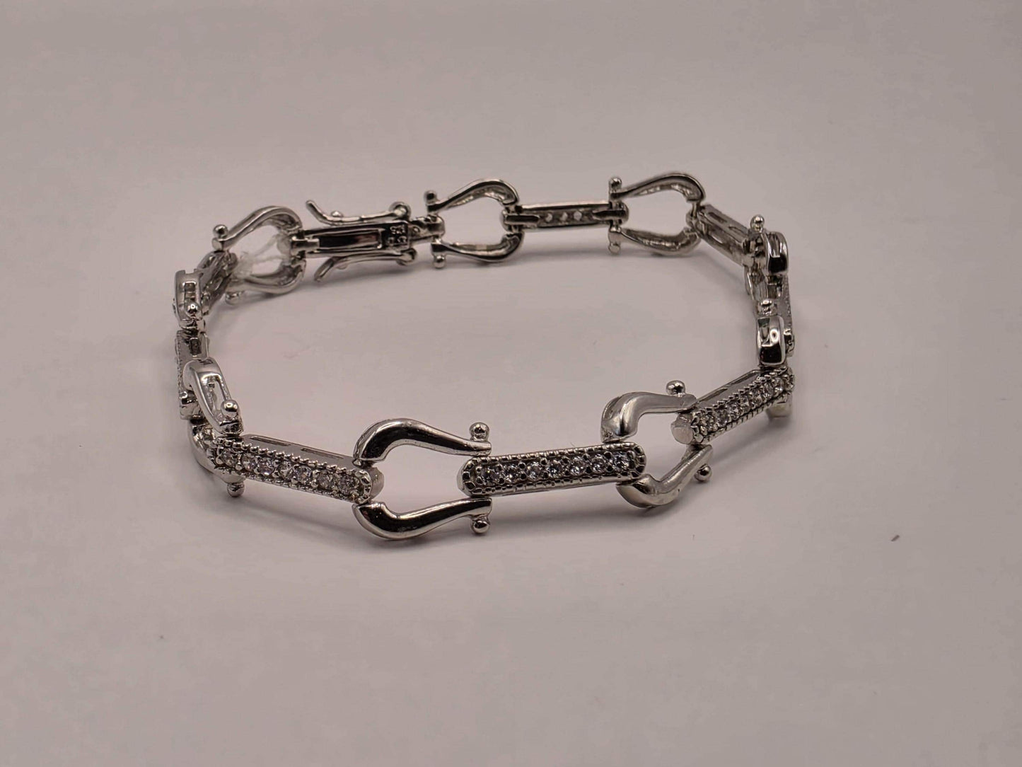 Sterling Silver Shackle Link Chain Bracelet | 925 Silver U-Link Pave Bracelet 7.5 Inch