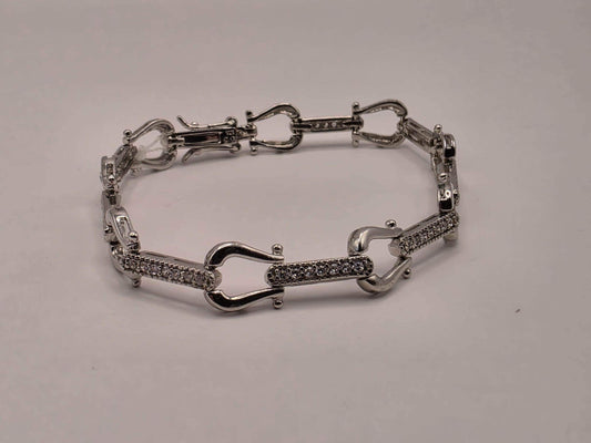 Sterling Silver Shackle Link Chain Bracelet | 925 Silver U-Link Pave Bracelet 7.5 Inch