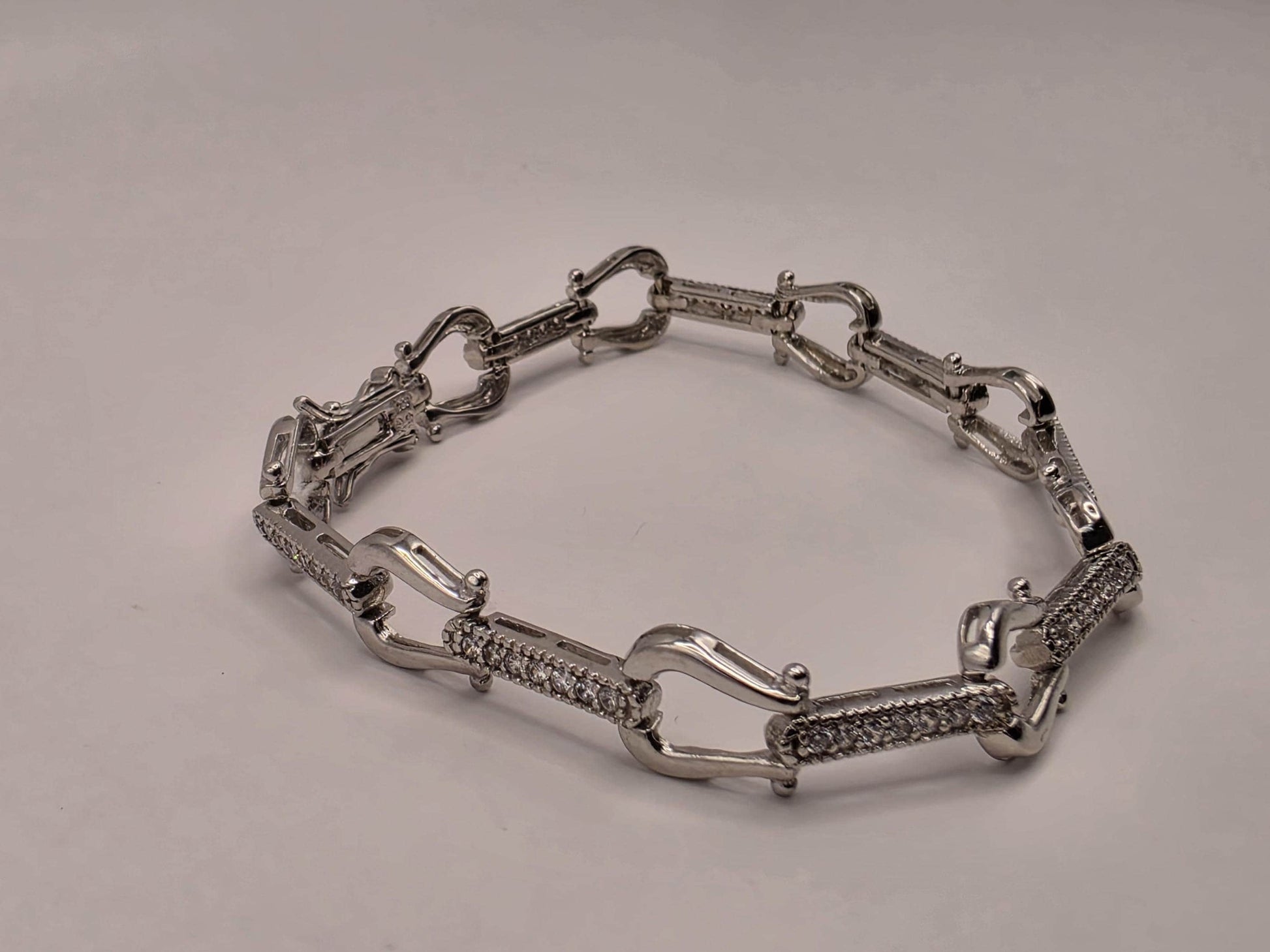 Sterling Silver Shackle Link Chain Bracelet | 925 Silver U-Link Pave Bracelet 7.5 Inch