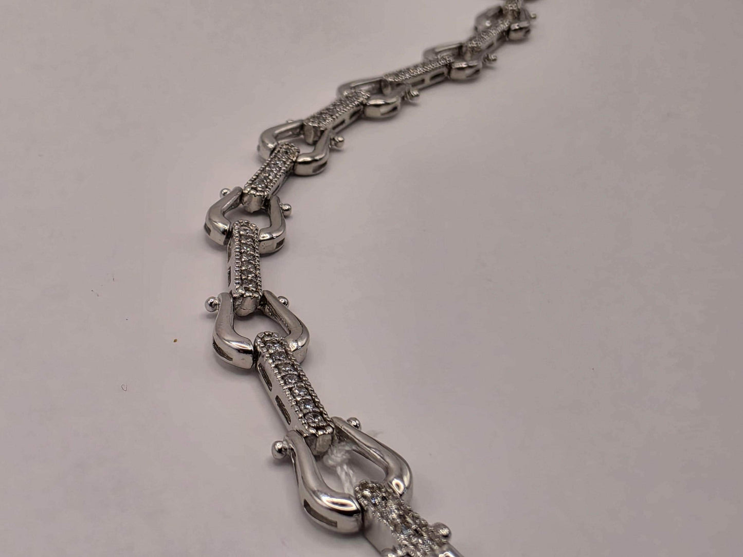 Sterling Silver Shackle Link Chain Bracelet | 925 Silver U-Link Pave Bracelet 7.5 Inch