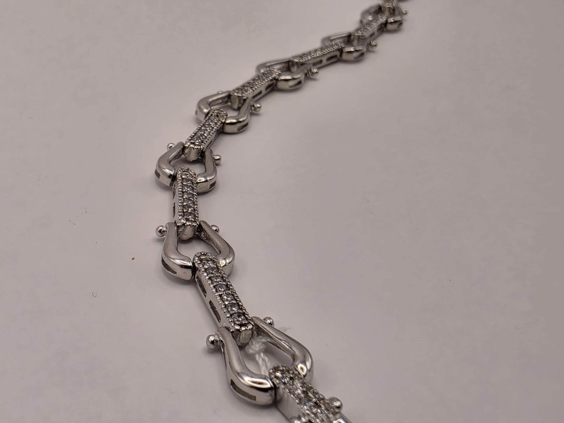 Sterling Silver Shackle Link Chain Bracelet | 925 Silver U-Link Pave Bracelet 7.5 Inch