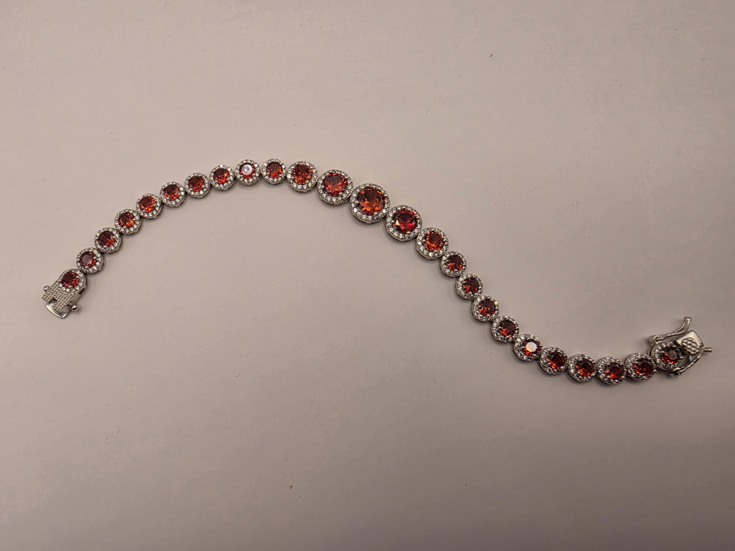 Sterling Silver Red CZ Halo Tennis Bracelet | 925 Silver Graduating Stone Bracelet 7.75 Inch