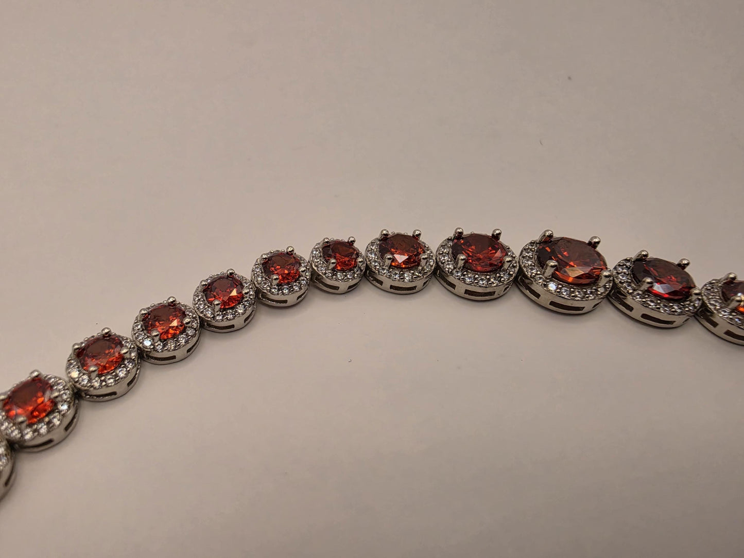 Sterling Silver Red CZ Halo Tennis Bracelet | 925 Silver Graduating Stone Bracelet 7.75 Inch
