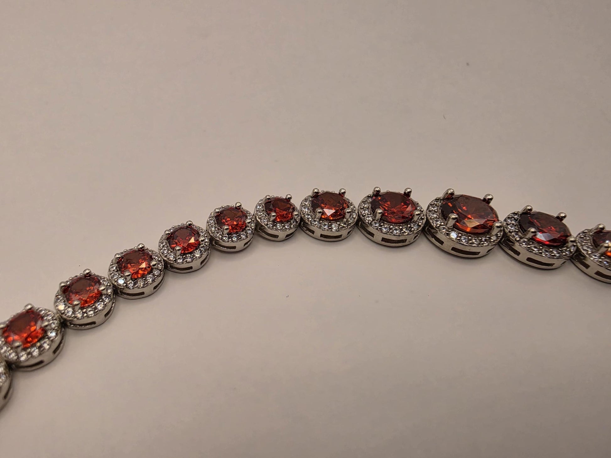 Sterling Silver Red CZ Halo Tennis Bracelet | 925 Silver Graduating Stone Bracelet 7.75 Inch