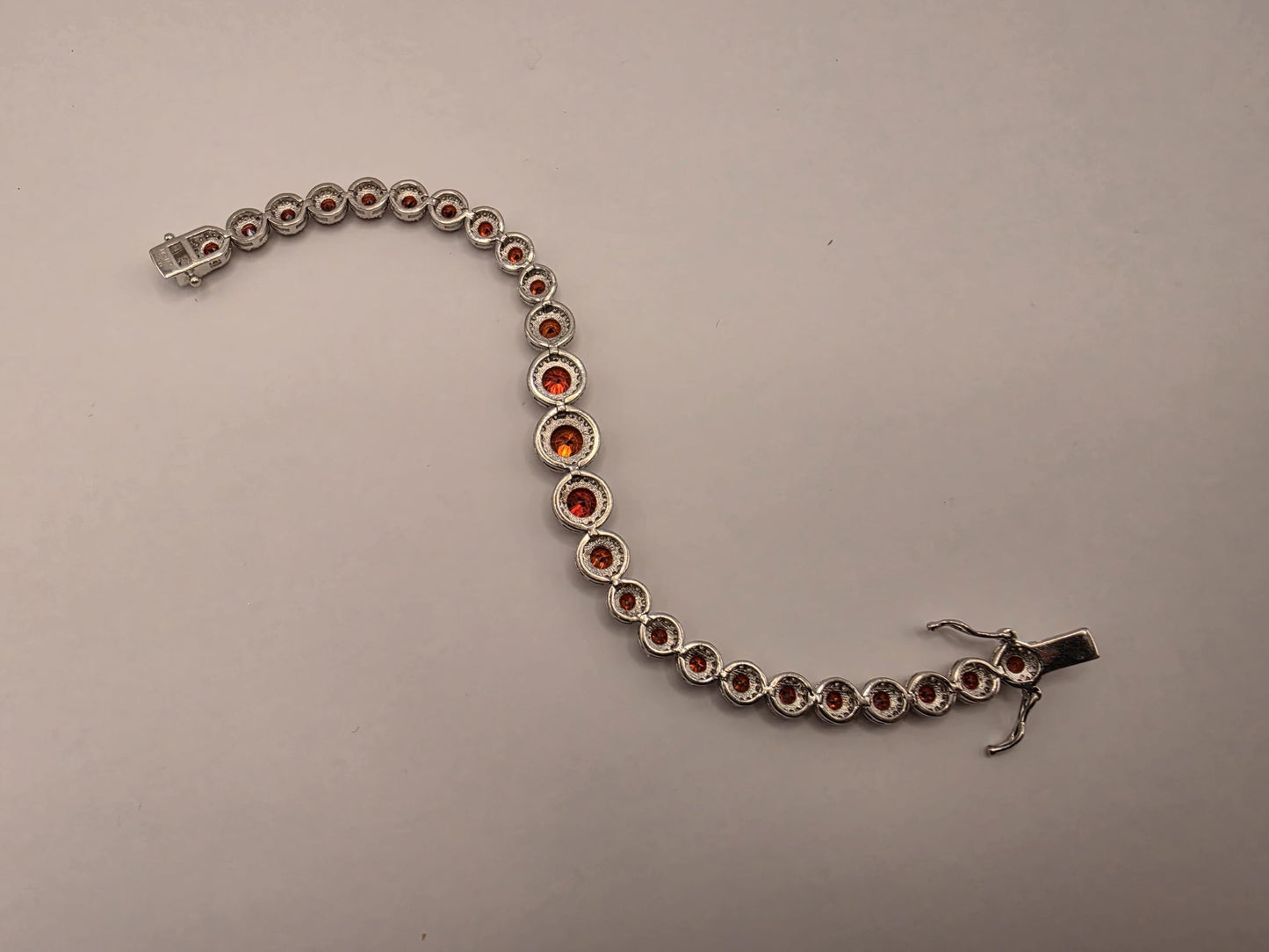 Sterling Silver Red CZ Halo Tennis Bracelet | 925 Silver Graduating Stone Bracelet 7.75 Inch
