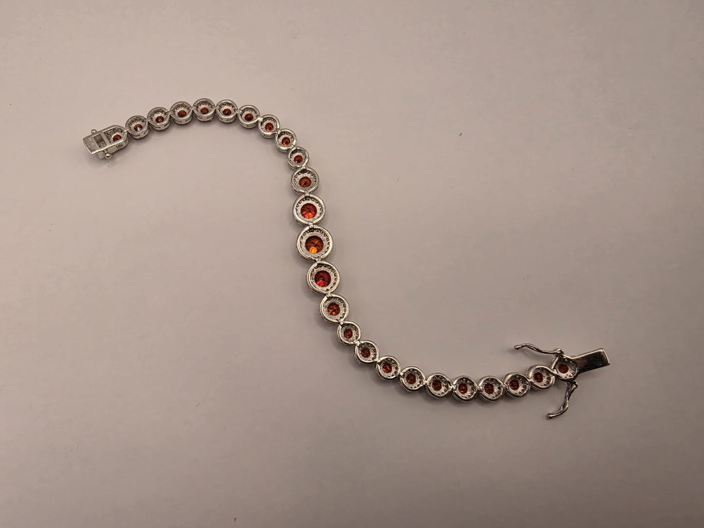 Sterling Silver Red CZ Halo Tennis Bracelet | 925 Silver Graduating Stone Bracelet 7.75 Inch
