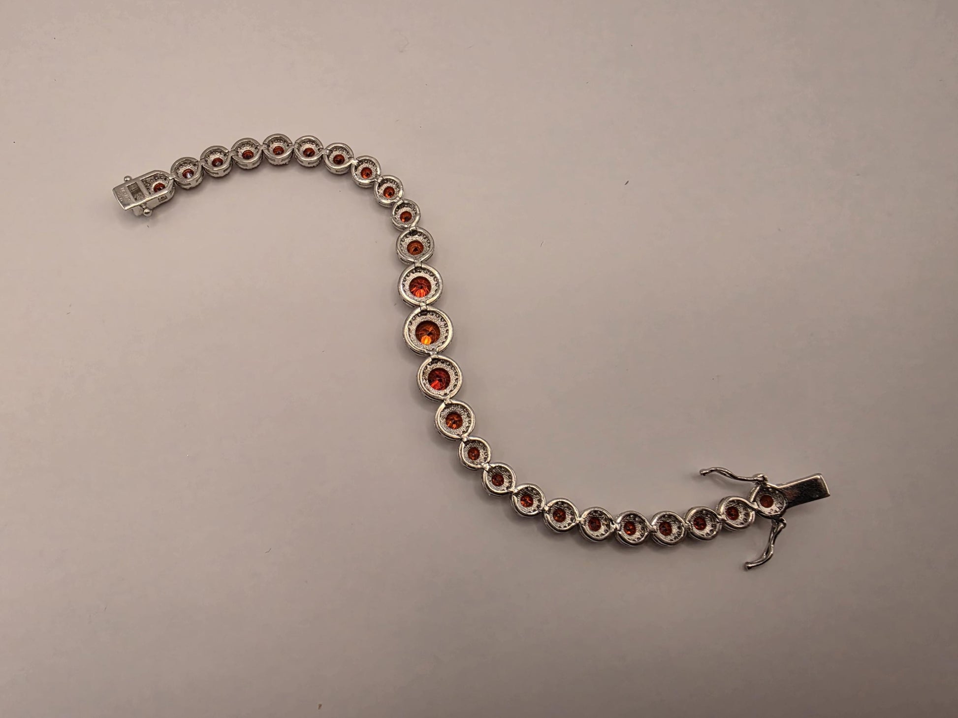 Sterling Silver Red CZ Halo Tennis Bracelet | 925 Silver Graduating Stone Bracelet 7.75 Inch
