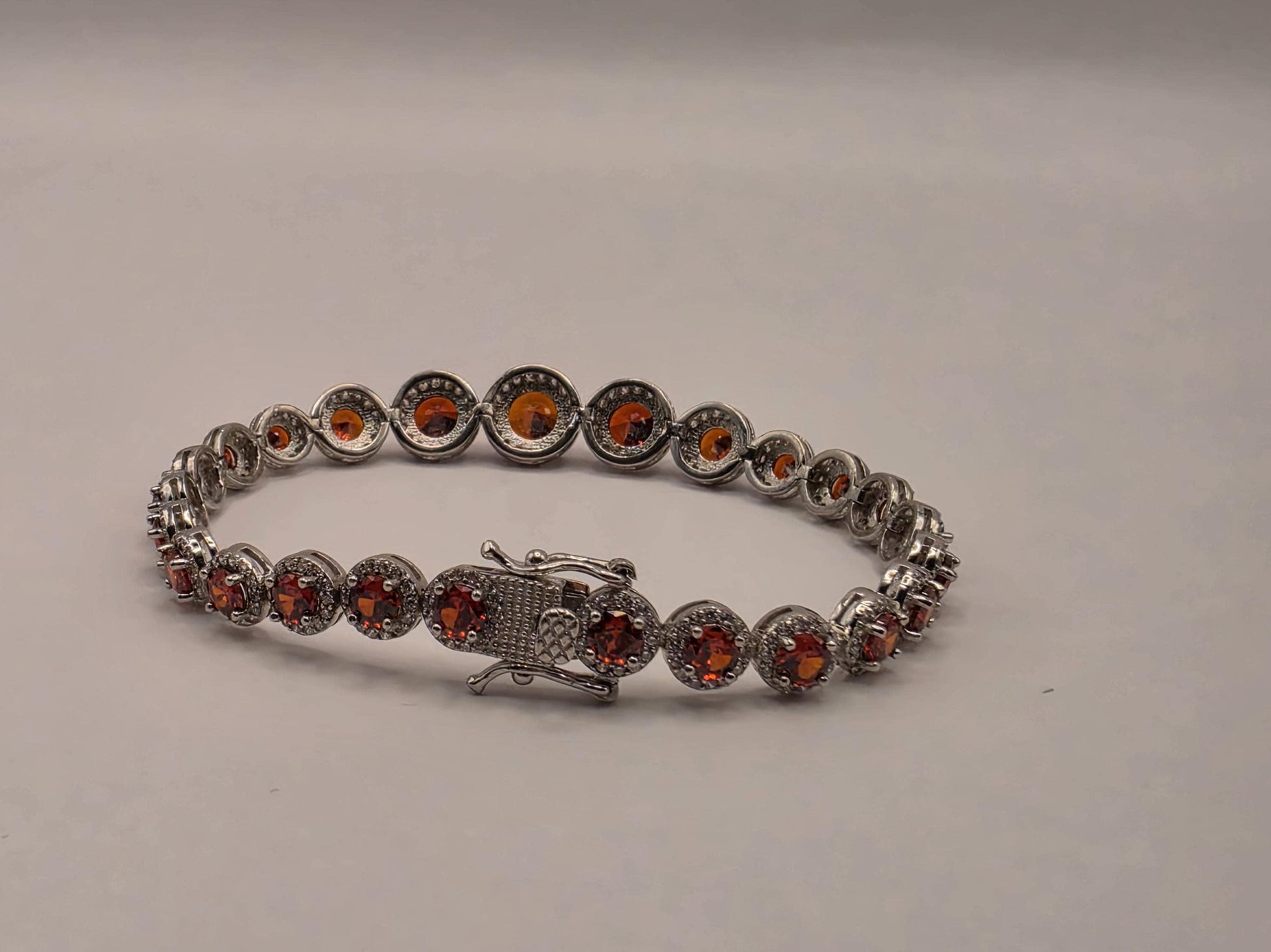 Sterling Silver Red CZ Halo Tennis Bracelet | 925 Silver Graduating Stone Bracelet 7.75 Inch