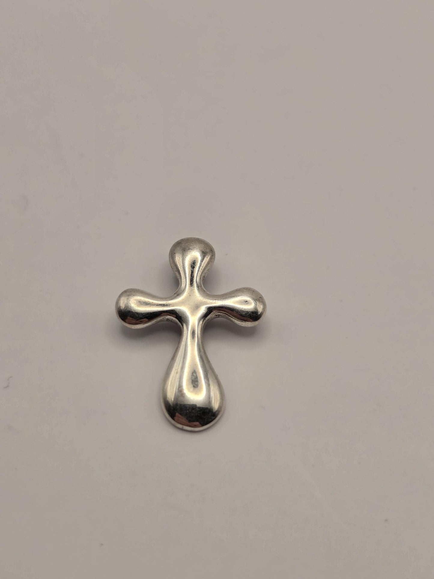 Sterling Silver Puffy Cross Pendant, Smooth Rounded Bubble Cross 925