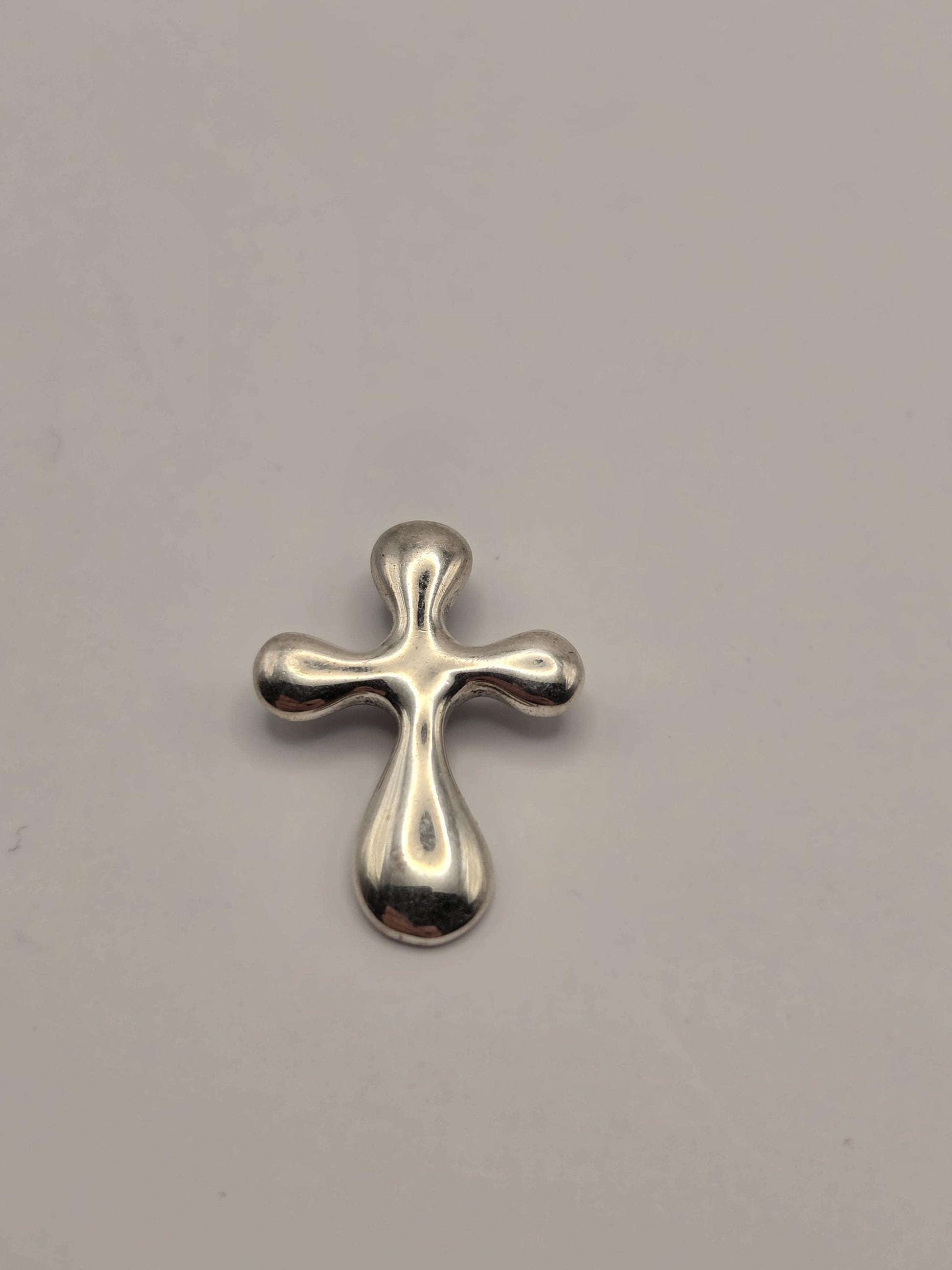 Sterling Silver Puffy Cross Pendant, Smooth Rounded Bubble Cross 925