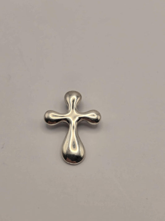 Sterling Silver Puffy Cross Pendant, Smooth Rounded Bubble Cross 925
