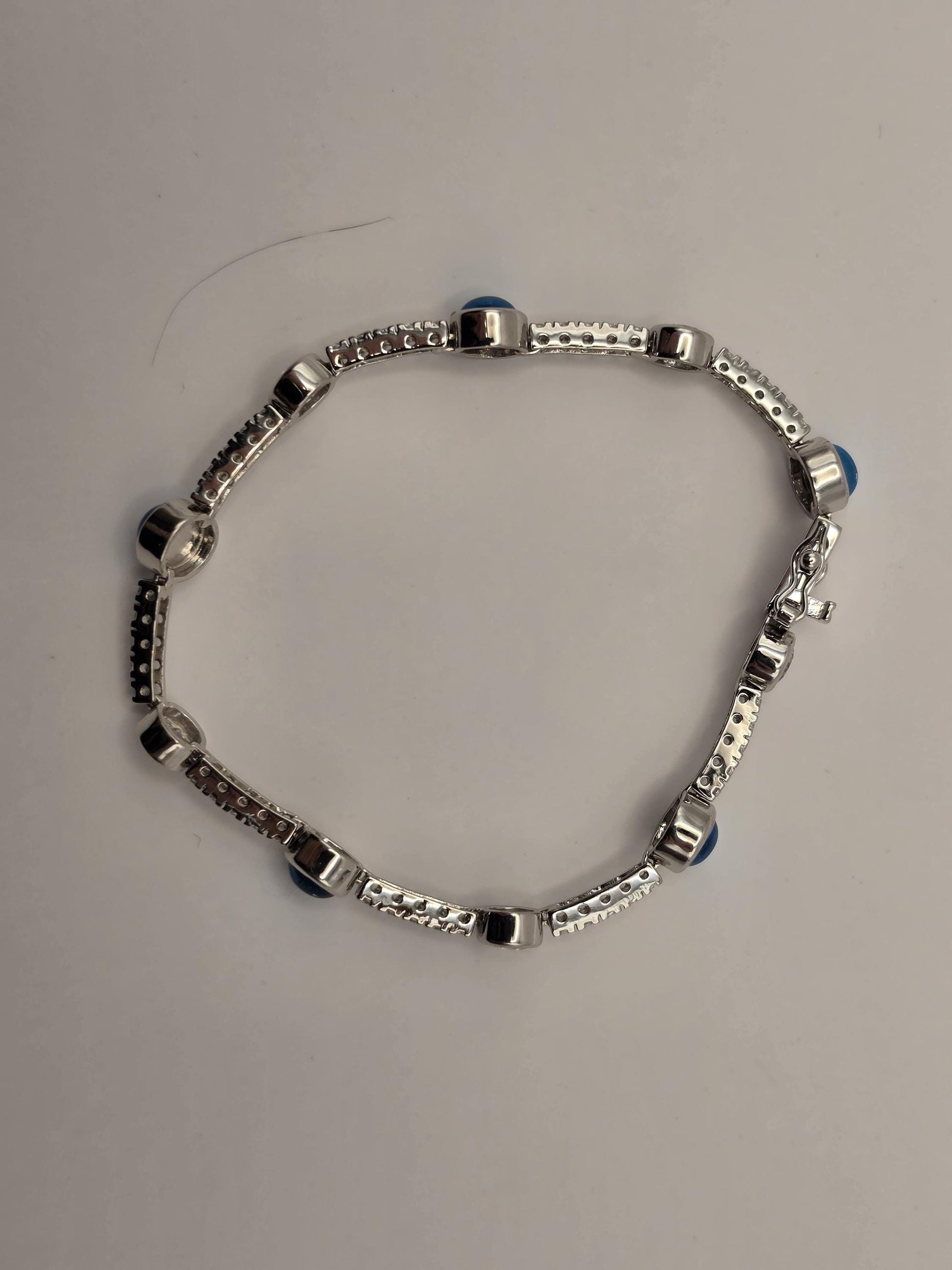 Sterling Silver Evil Eye Tennis Bracelet, Blue Enamel CZ Station 925