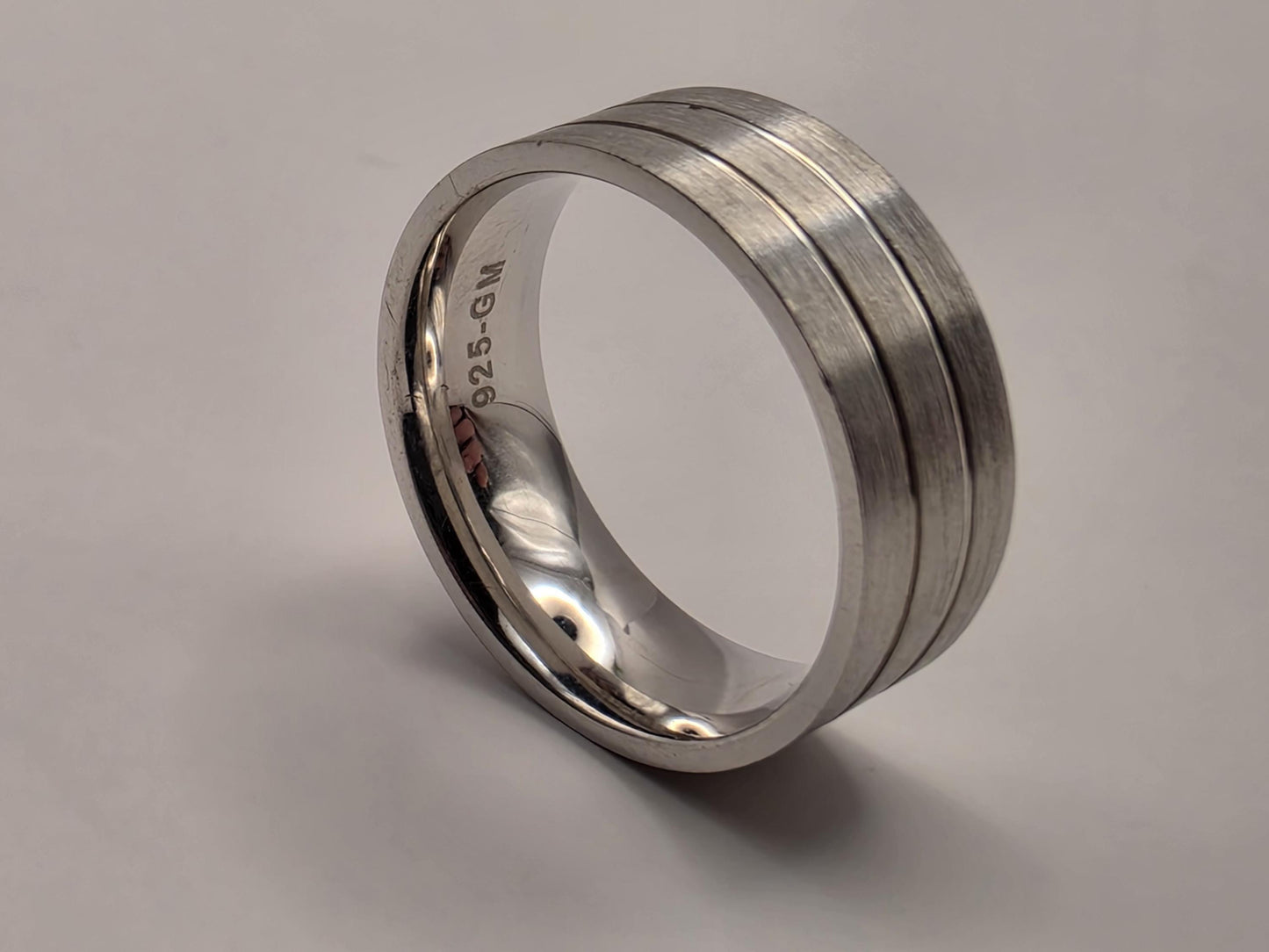 Sterling Silver Wide Grooved Band Ring, Triple Channel Design 925 Size 8