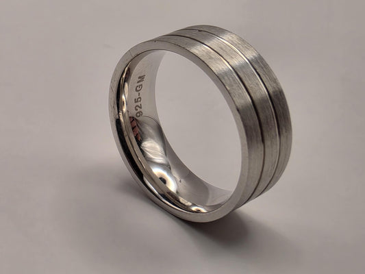 Sterling Silver Wide Grooved Band Ring, Triple Channel Design 925 Size 8