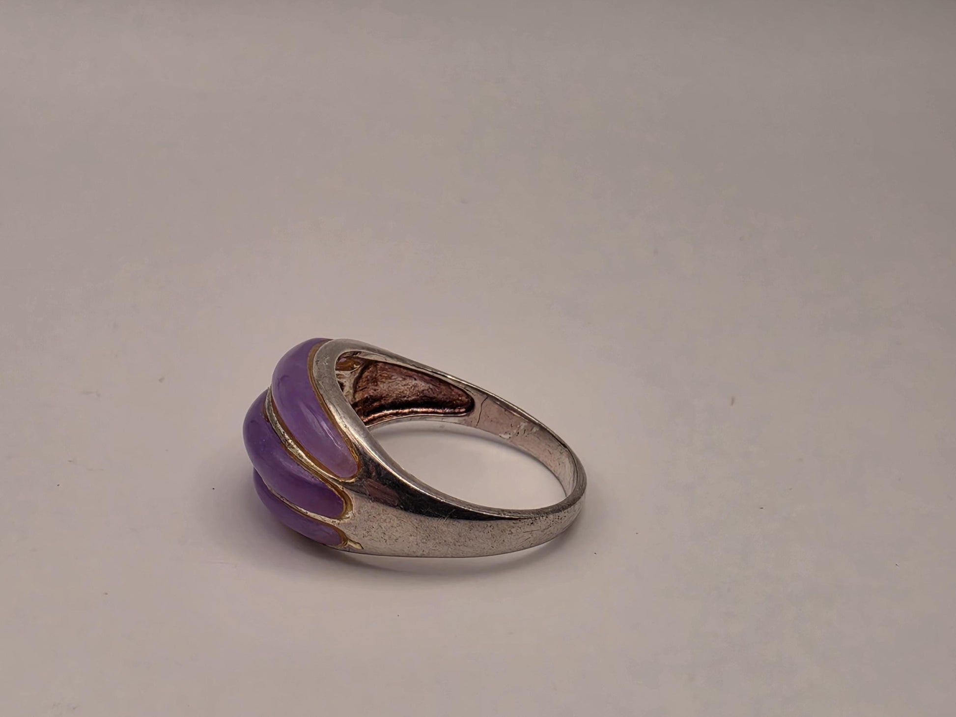 Sterling Silver Purple Enamel Dome Ring, Ribbed Stripe Design 925 Size 8.5