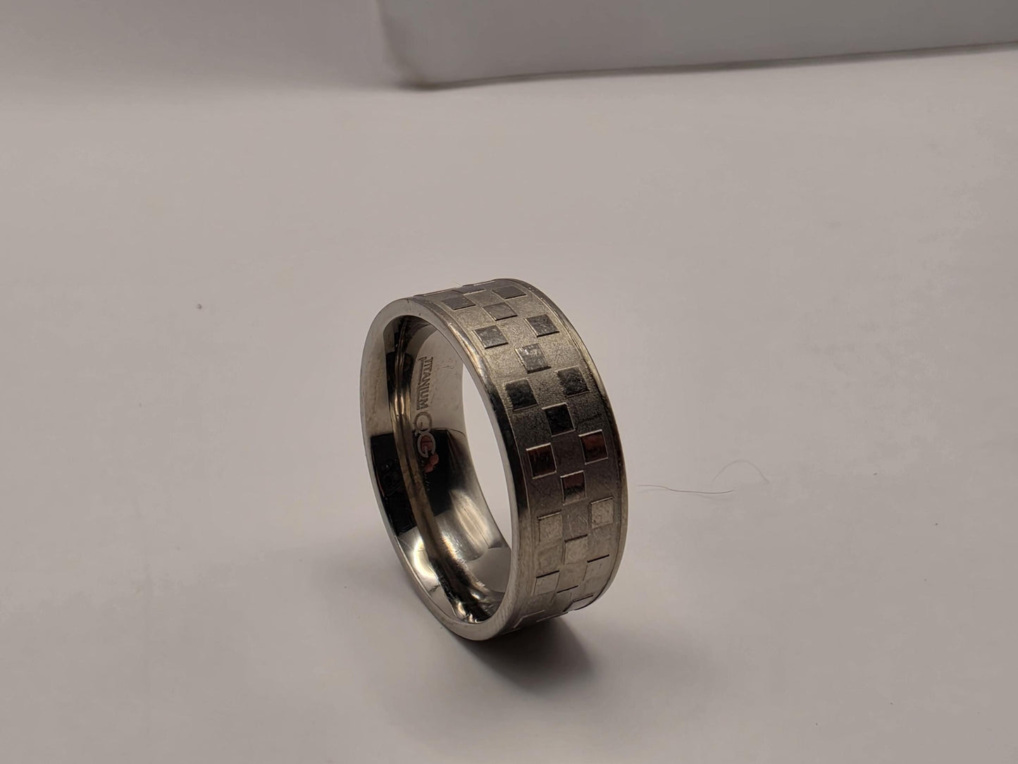 Sterling Silver Brick Pattern Band Ring, Wide Etched Design 925 Size 9