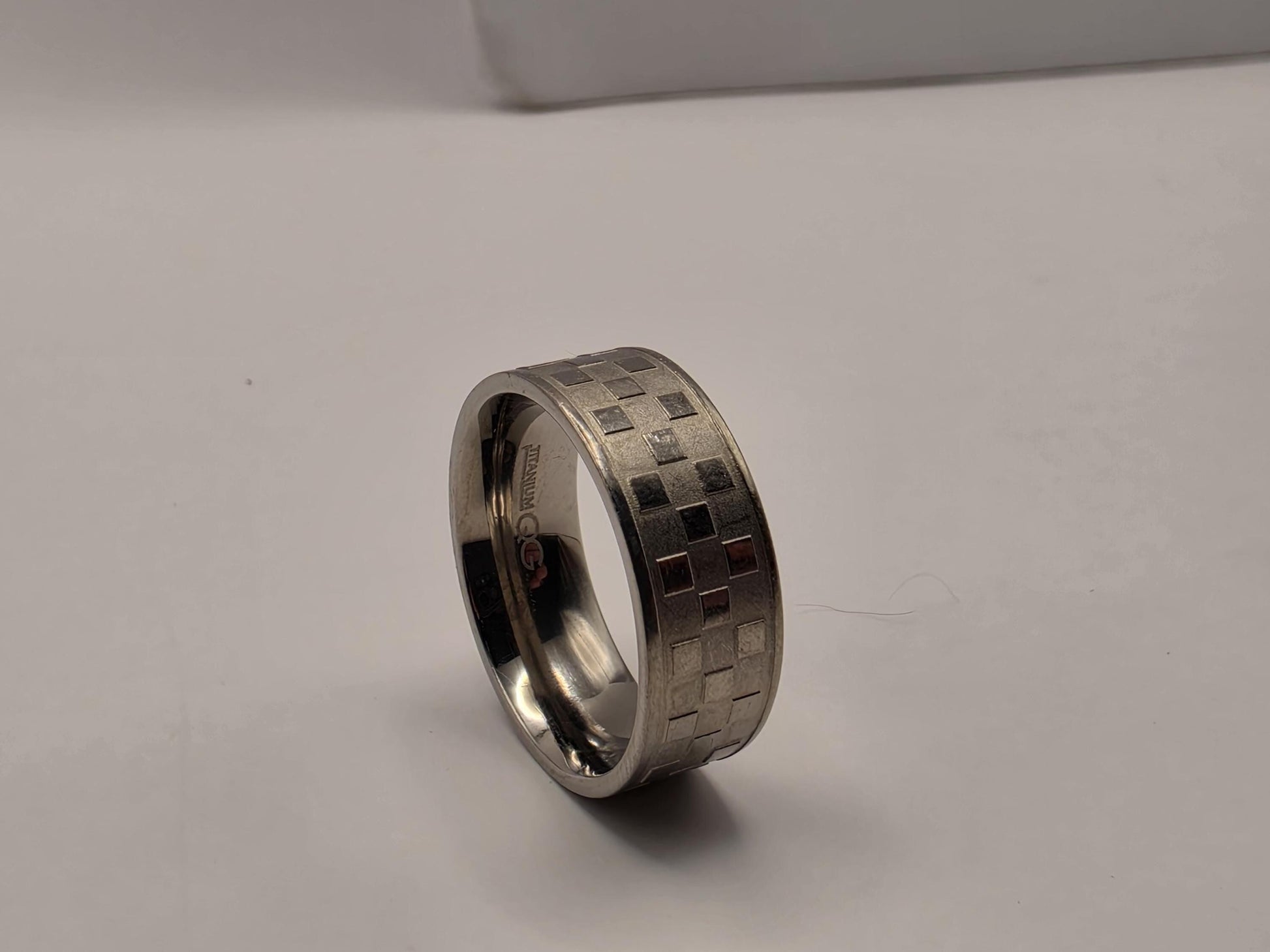 Sterling Silver Brick Pattern Band Ring, Wide Etched Design 925 Size 9
