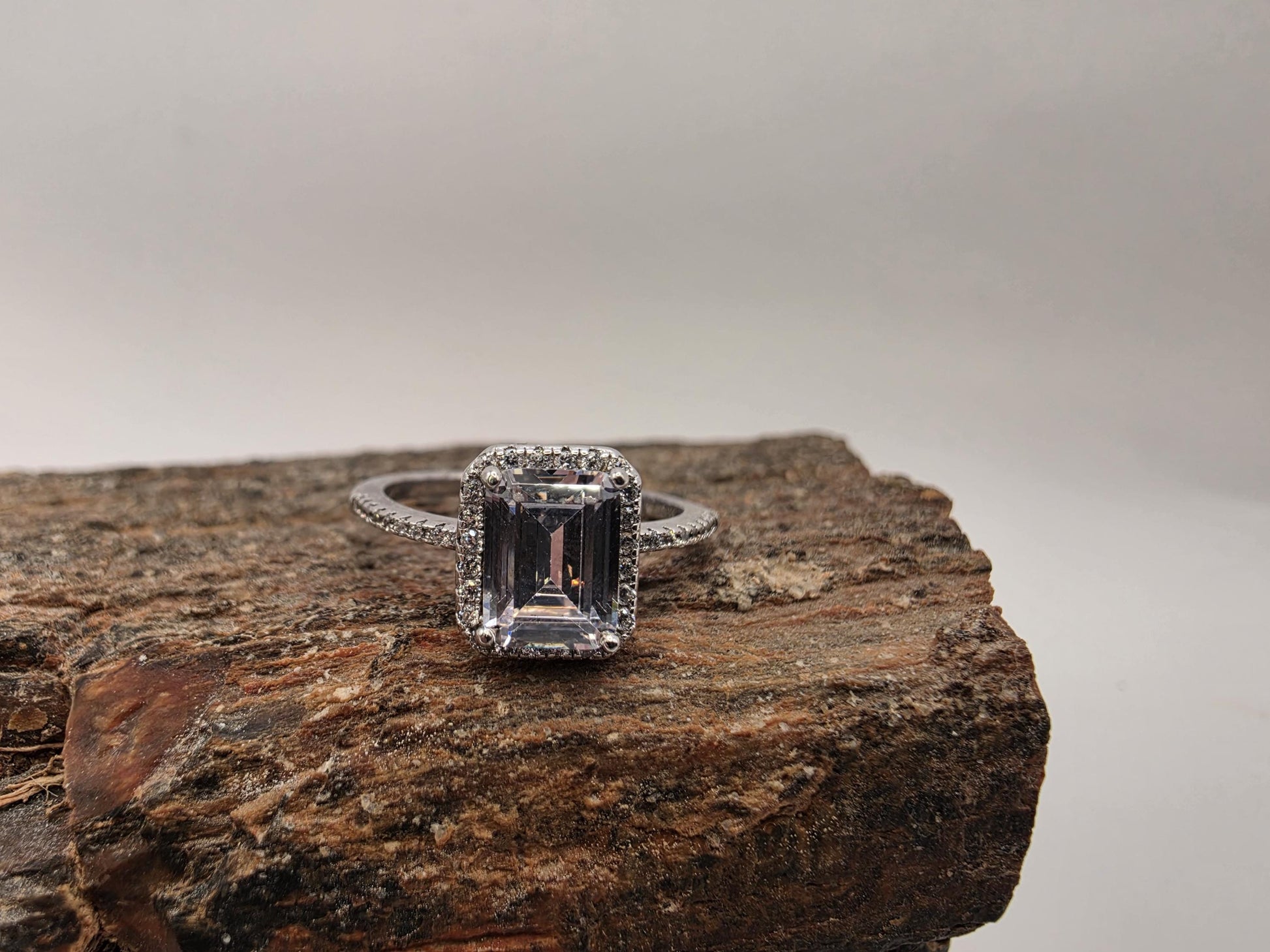 Sterling Silver Emerald Cut CZ Halo Engagement Style Ring Size 7.25 Solitaire 925 Women 3g