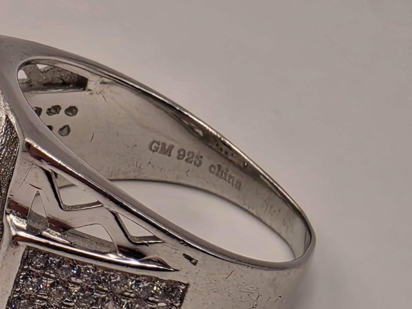 Sterling Silver Black Onyx Signet Ring, CZ Pave Halo Statement Ring 925 Size 9