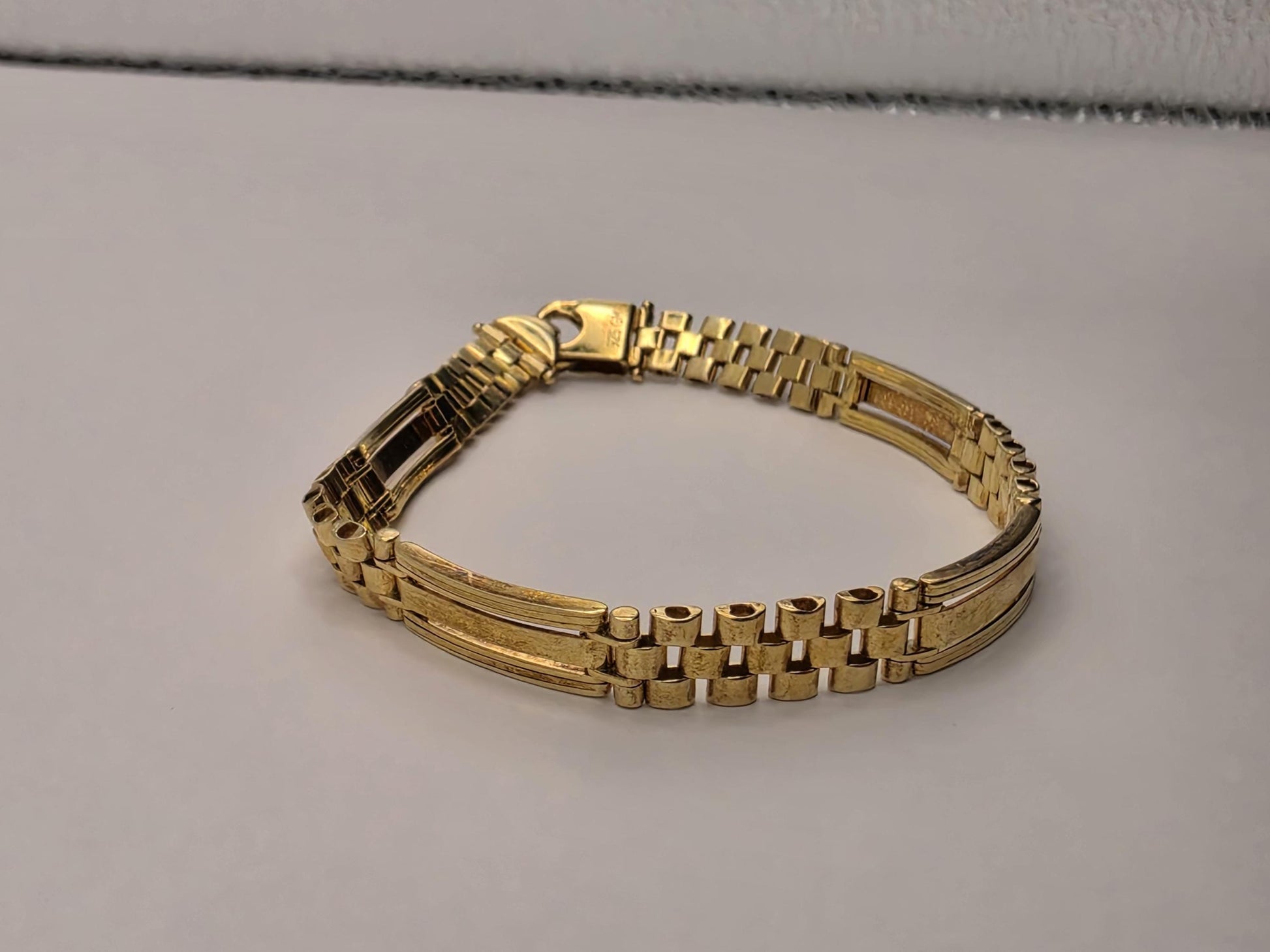 Gold Plated Sterling Silver Watch Style Link Bracelet, 8.5 Inch 925
