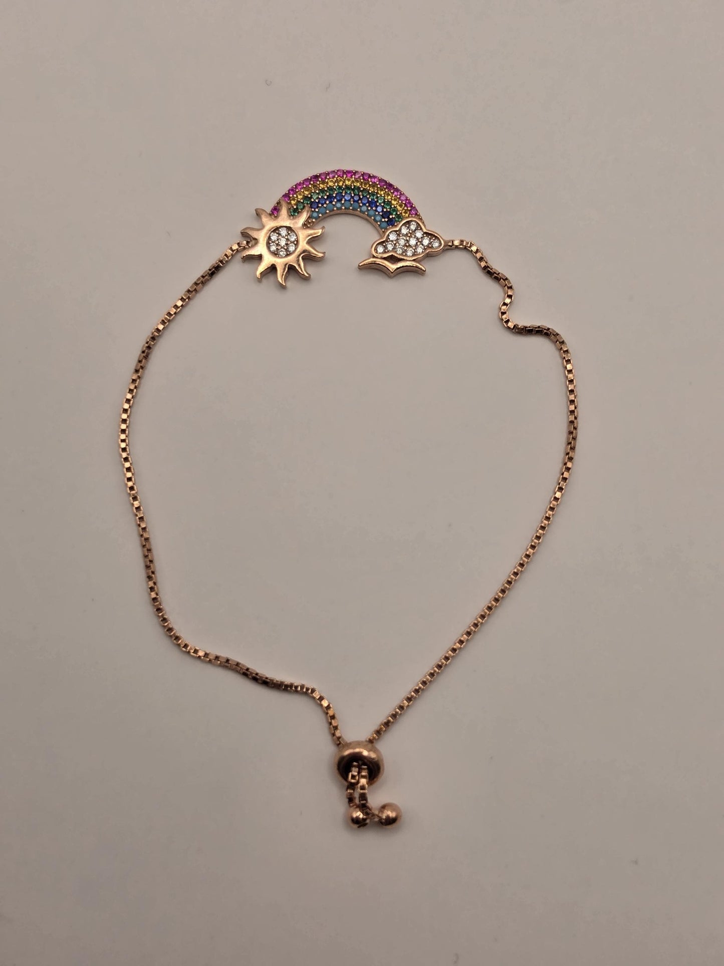 Rose Gold Plated Sterling Silver Rainbow Bracelet, Adjustable Box Chain 925
