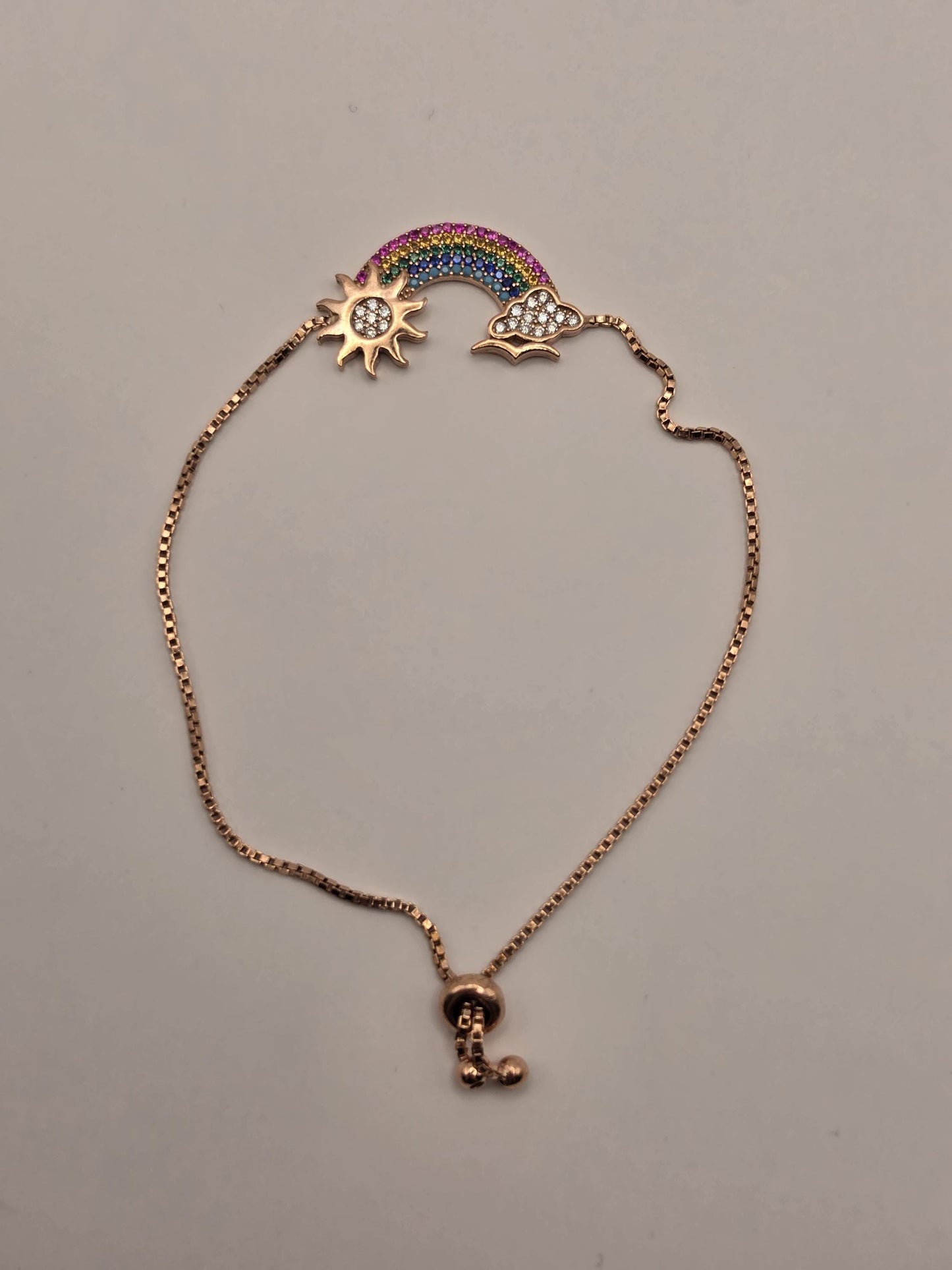 Rose Gold Plated Sterling Silver Rainbow Bracelet, Adjustable Box Chain 925