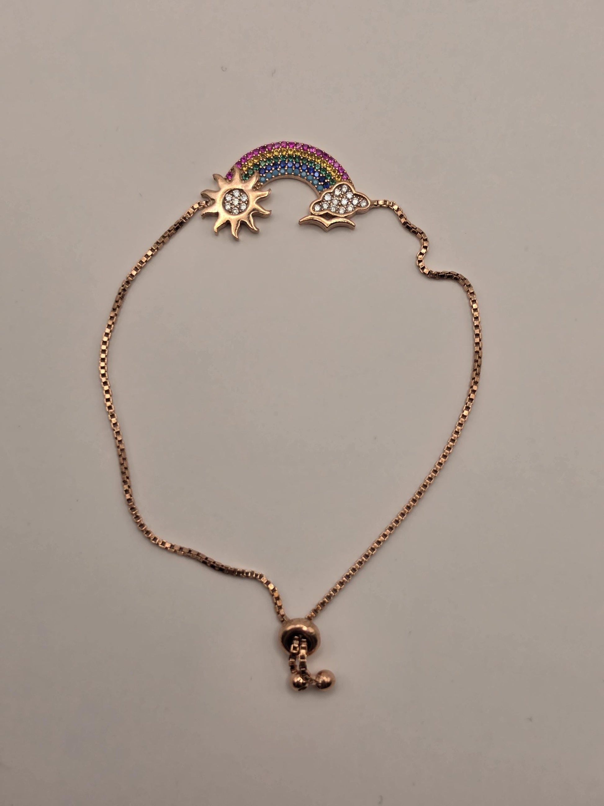 Rose Gold Plated Sterling Silver Rainbow Bracelet, Adjustable Box Chain 925