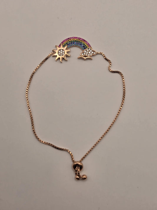 Rose Gold Plated Sterling Silver Rainbow Bracelet, Adjustable Box Chain 925