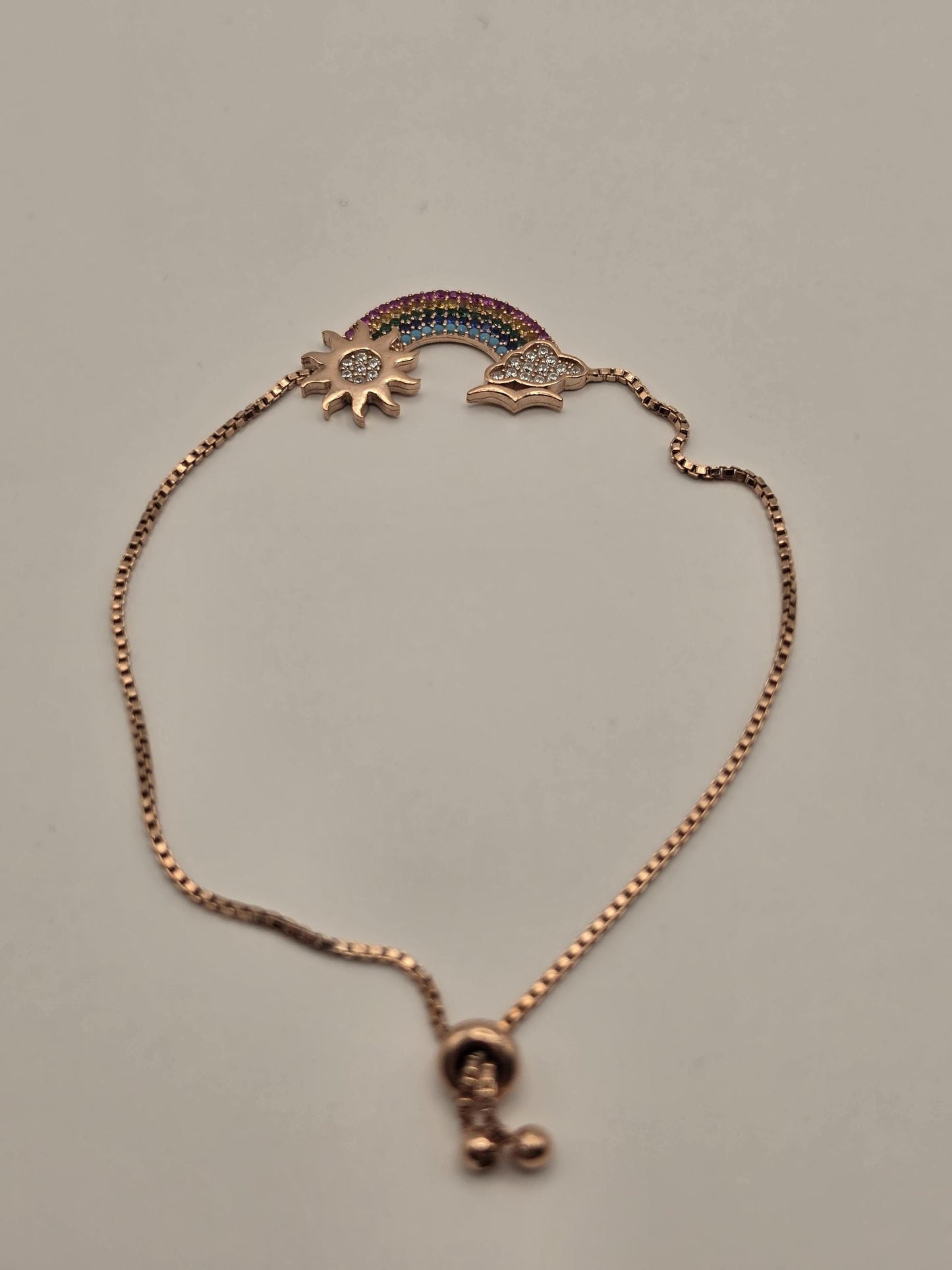 Rose Gold Plated Sterling Silver Rainbow Bracelet, Adjustable Box Chain 925